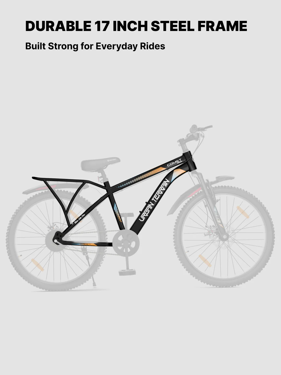 Urban Terrain Comet Pro 26T Single Speed Steel Mountain Bike with Front Suspension & Dual Disc Brakes (Black) - Image 7