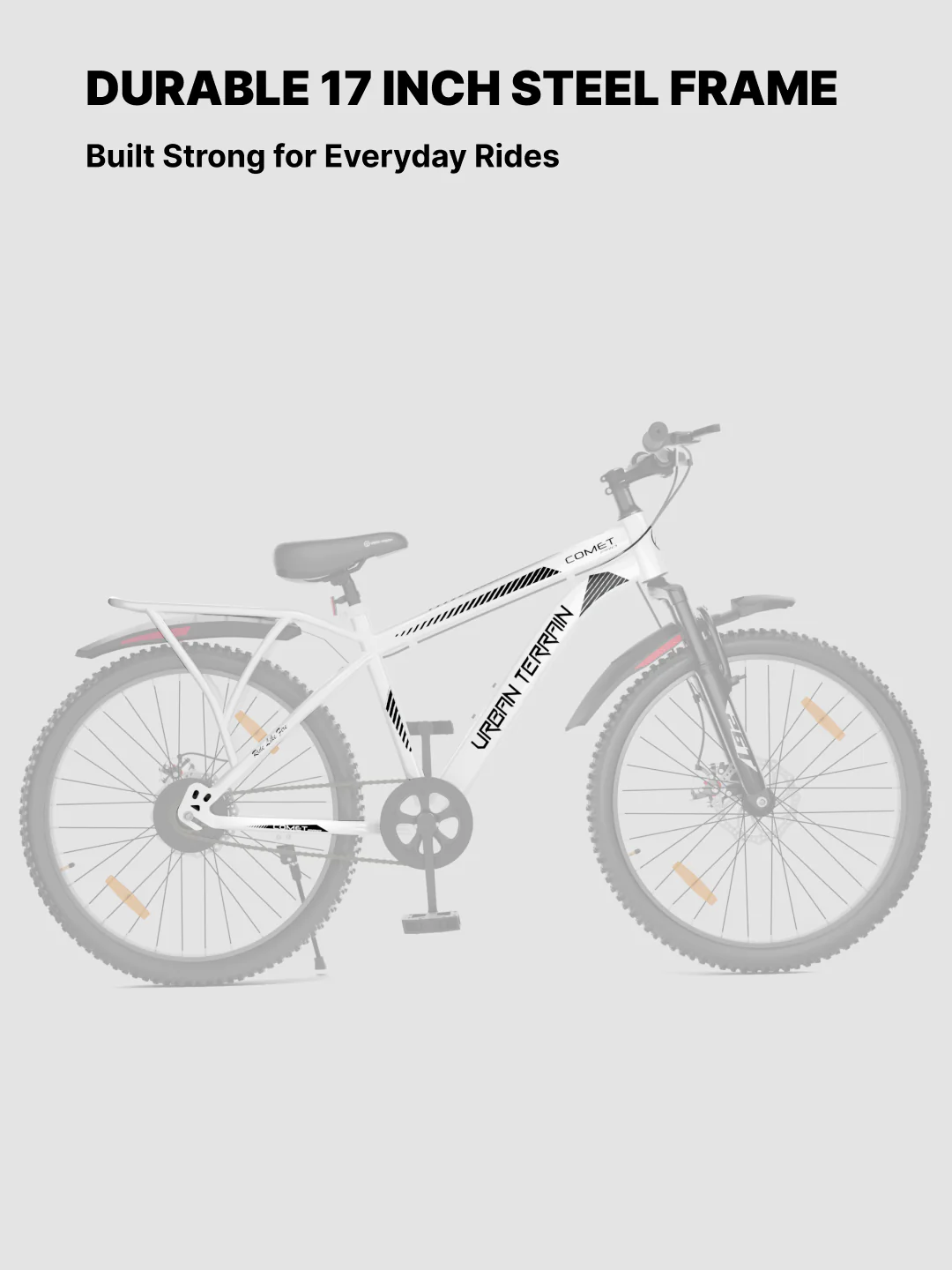 Urban Terrain Comet Pro 26T Single Speed Steel Mountain Bike with Front Suspension & Dual Disc Brakes (White) - Image 7