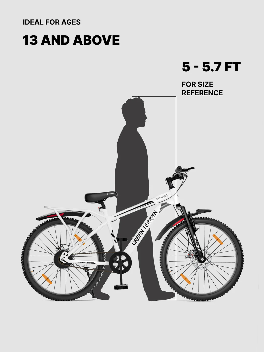 Urban Terrain Comet Pro 26T Single Speed Steel Mountain Bike with Front Suspension & Dual Disc Brakes (White) - Image 8