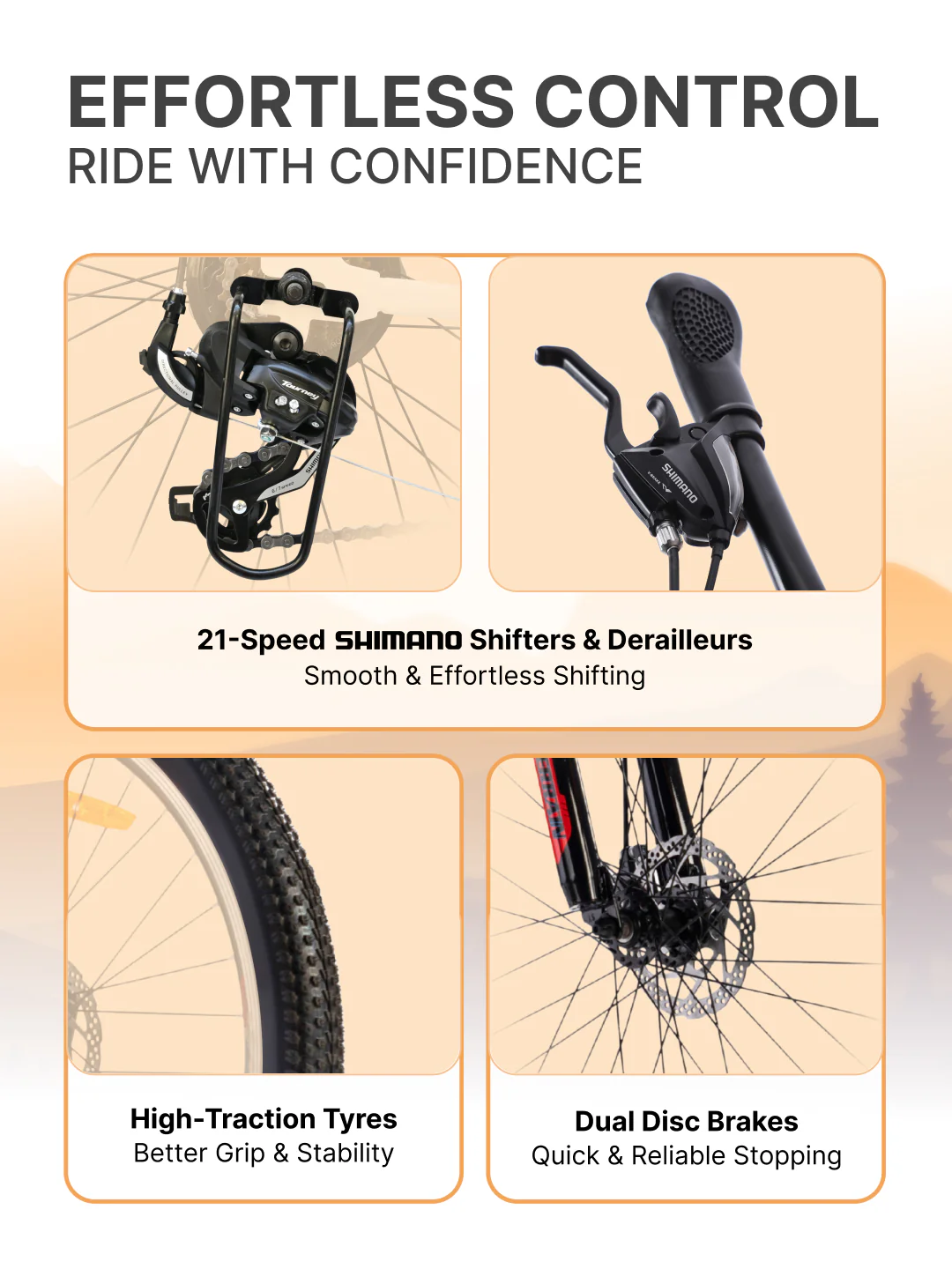 UT2000 Mountain Bike Steel 21 Speed Cycle Shimano Gear 27.5 inch Tyre, Red With Front Suspension, Double Wall Rim and Dual Disc Brakes Ideal For 5.2 ft to 6 ft - Image 3