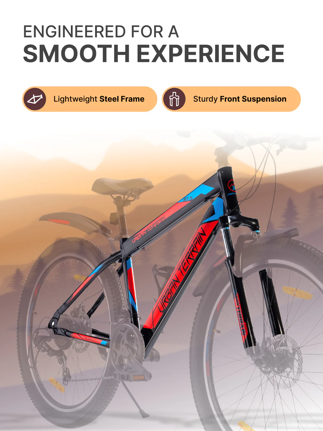 UT2000 Mountain Bike Steel 21 Speed Cycle Shimano Gear 27.5 inch Tyre, Red With Front Suspension, Double Wall Rim and Dual Disc Brakes Ideal For 5.2 ft to 6 ft - Image 4