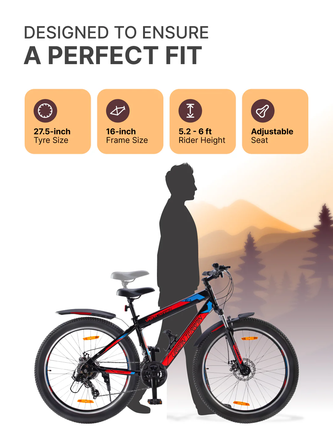 UT2000 Mountain Bike Steel 21 Speed Cycle Shimano Gear 27.5 inch Tyre, Red With Front Suspension, Double Wall Rim and Dual Disc Brakes Ideal For 5.2 ft to 6 ft - Image 6