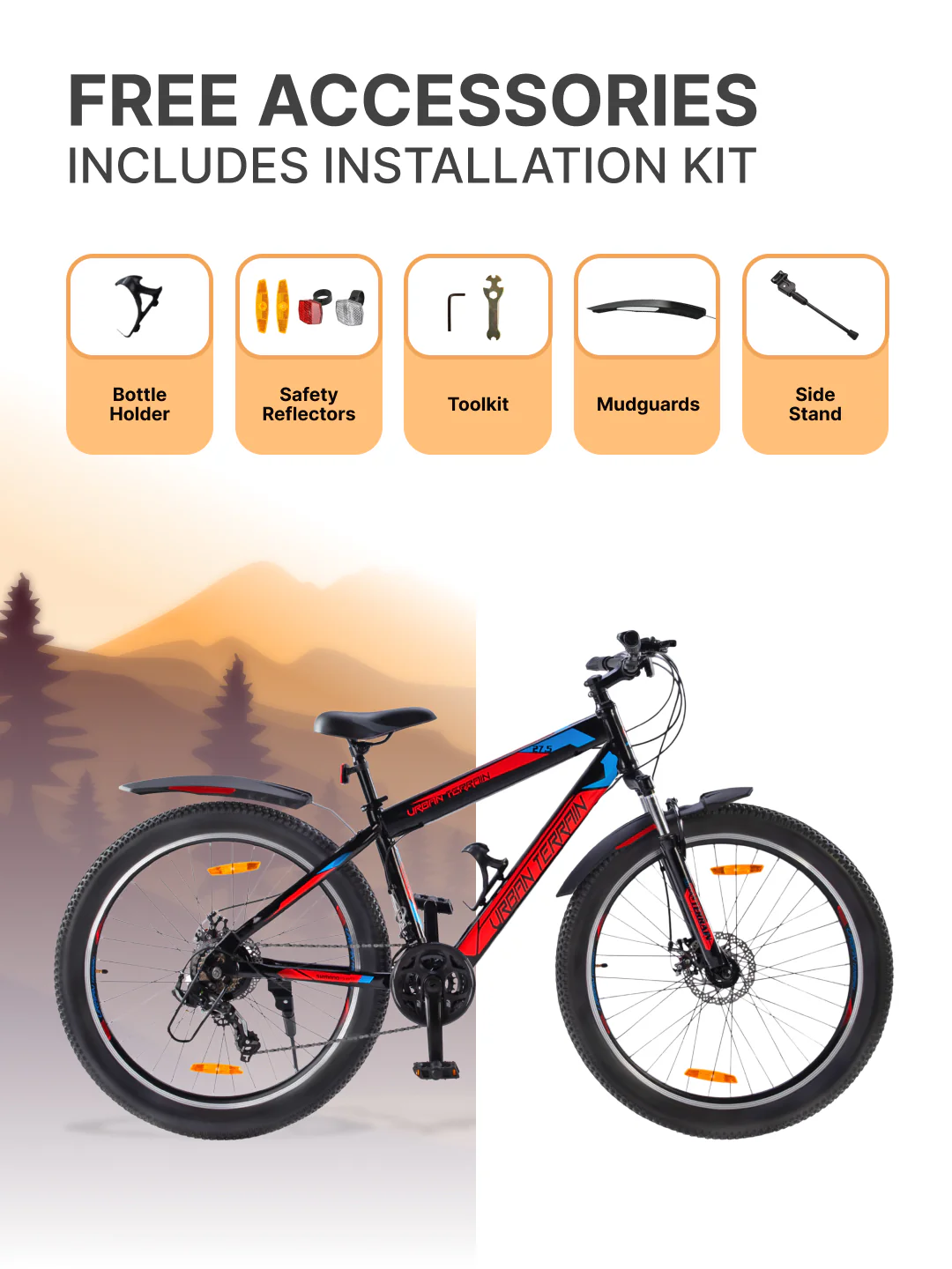 UT2000 Mountain Bike Steel 21 Speed Cycle Shimano Gear 27.5 inch Tyre, Red With Front Suspension, Double Wall Rim and Dual Disc Brakes Ideal For 5.2 ft to 6 ft - Image 7