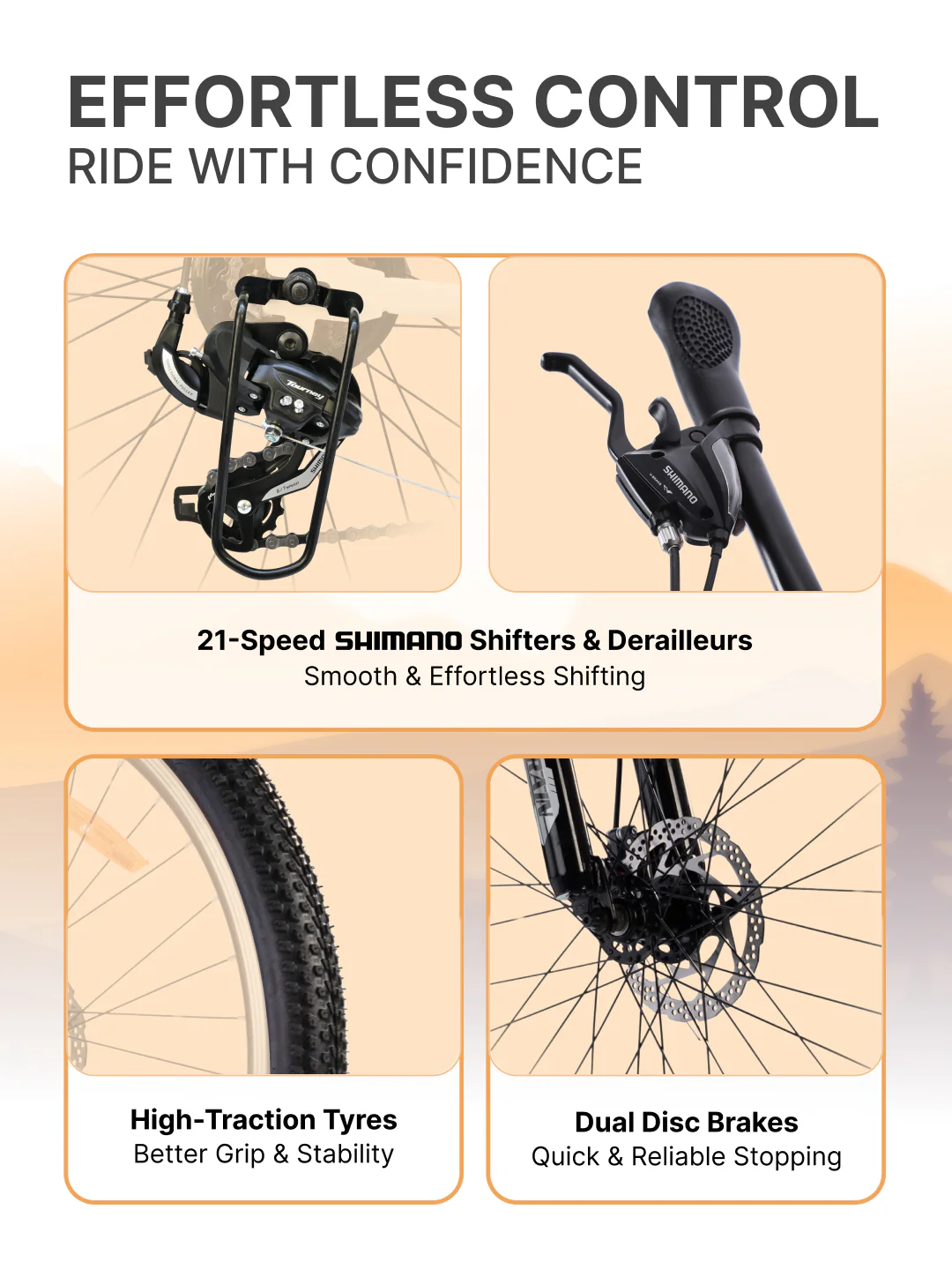 UT1000 Mountain Bike Steel 21 Speed Cycle Shimano Gear 27.5 inch Tyre, Black With Front Suspension, Double Wall Rim and Dual Disc Brakes Ideal For 5.2 ft to 6 ft - Image 3