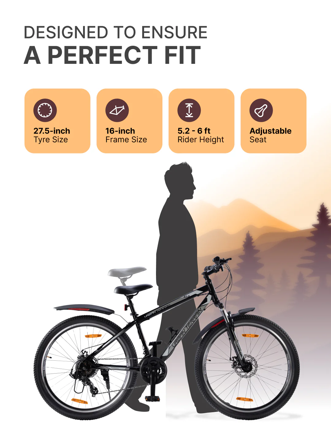 UT1000 Mountain Bike Steel 21 Speed Cycle Shimano Gear 27.5 inch Tyre, Black With Front Suspension, Double Wall Rim and Dual Disc Brakes Ideal For 5.2 ft to 6 ft - Image 4