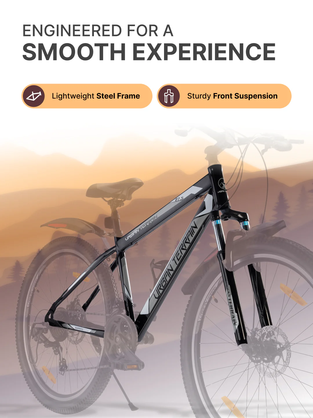 UT1000 Mountain Bike Steel 21 Speed Cycle Shimano Gear 27.5 inch Tyre, Black With Front Suspension, Double Wall Rim and Dual Disc Brakes Ideal For 5.2 ft to 6 ft - Image 5