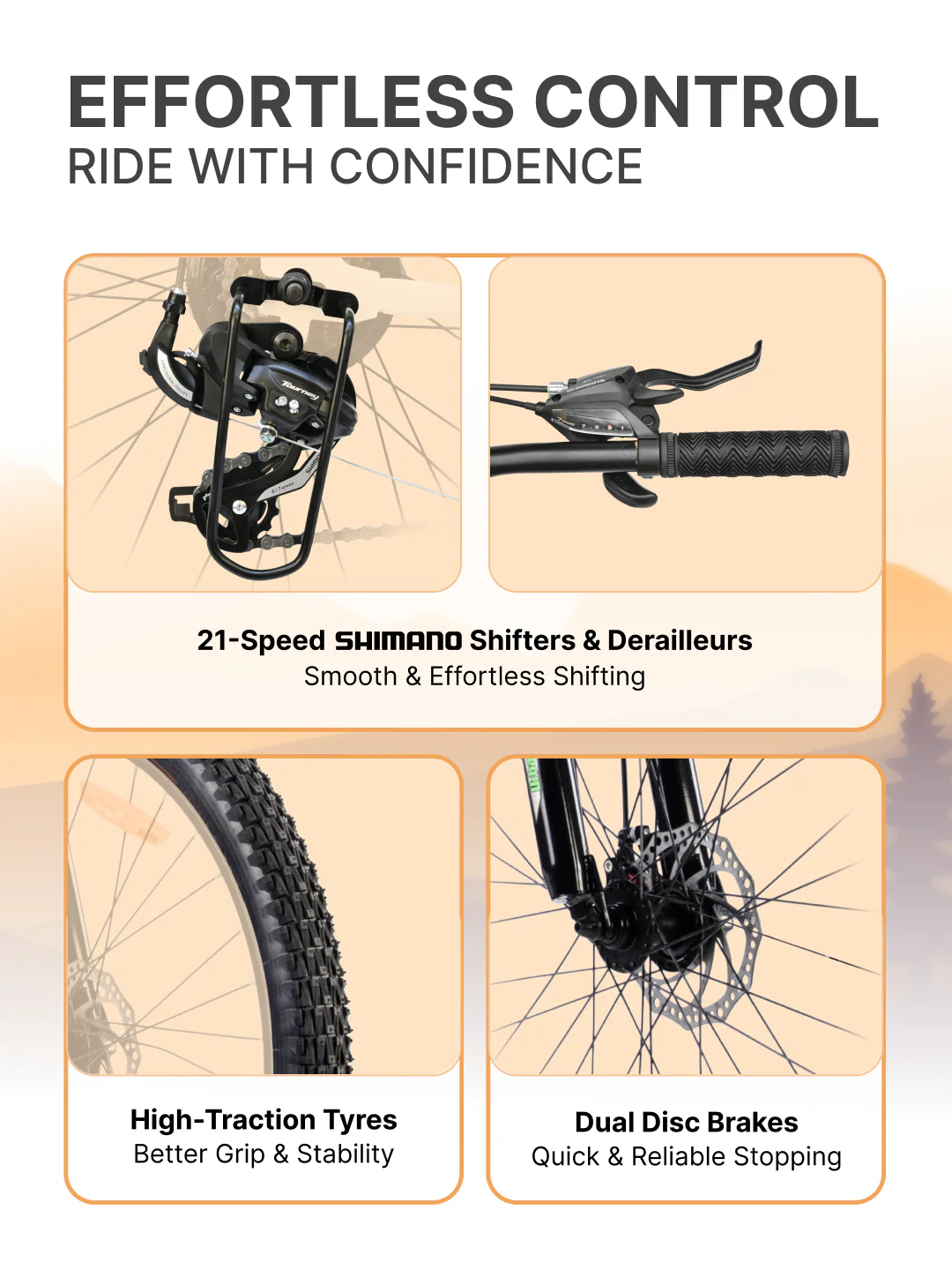 UT1000S26 Mountain Bike Steel 21 Speed Cycle Shimano Gear 26 inch, Grey With Front Suspension, Single Wall Rim and Dual Disc Brakes Ideal For 5 ft to 5.7 ft - Image 3