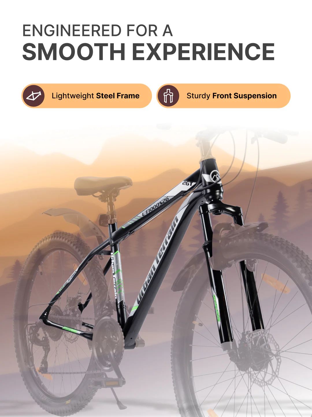 UT1000S26 Mountain Bike Steel 21 Speed Cycle Shimano Gear 26 inch, Grey With Front Suspension, Single Wall Rim and Dual Disc Brakes Ideal For 5 ft to 5.7 ft - Image 4