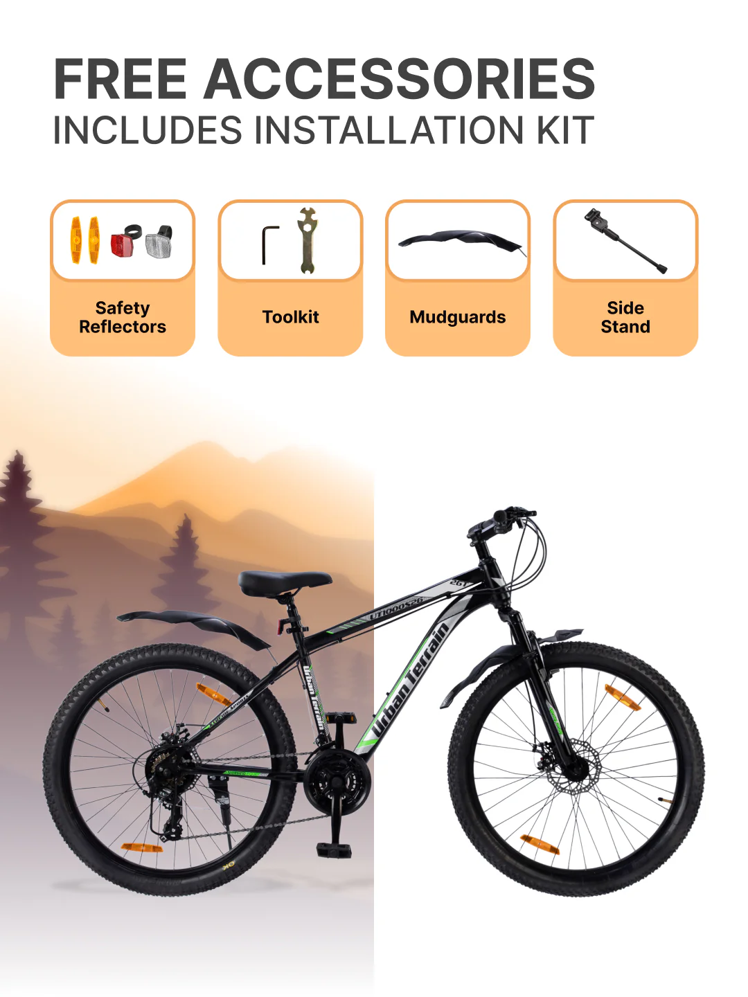 UT1000S26 Mountain Bike Steel 21 Speed Cycle Shimano Gear 26 inch, Grey With Front Suspension, Single Wall Rim and Dual Disc Brakes Ideal For 5 ft to 5.7 ft - Image 7