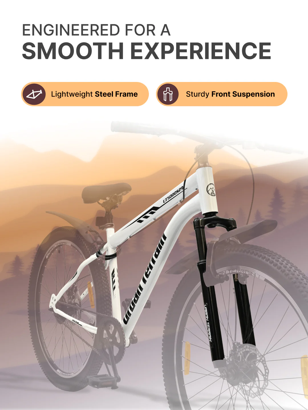 UT5000S29ACC Mountain Cycle Steel Single Speed 29 inch with Dual Disc Brakes, Front Suspension, Double Wall Alloy Rim, Bell & Lock, White - Image 4