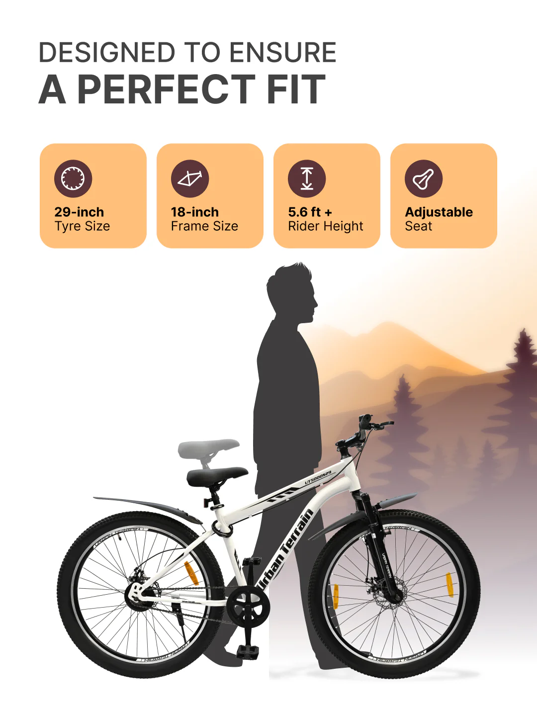 UT5000S29ACC Mountain Cycle Steel Single Speed 29 inch with Dual Disc Brakes, Front Suspension, Double Wall Alloy Rim, Bell & Lock, White - Image 5
