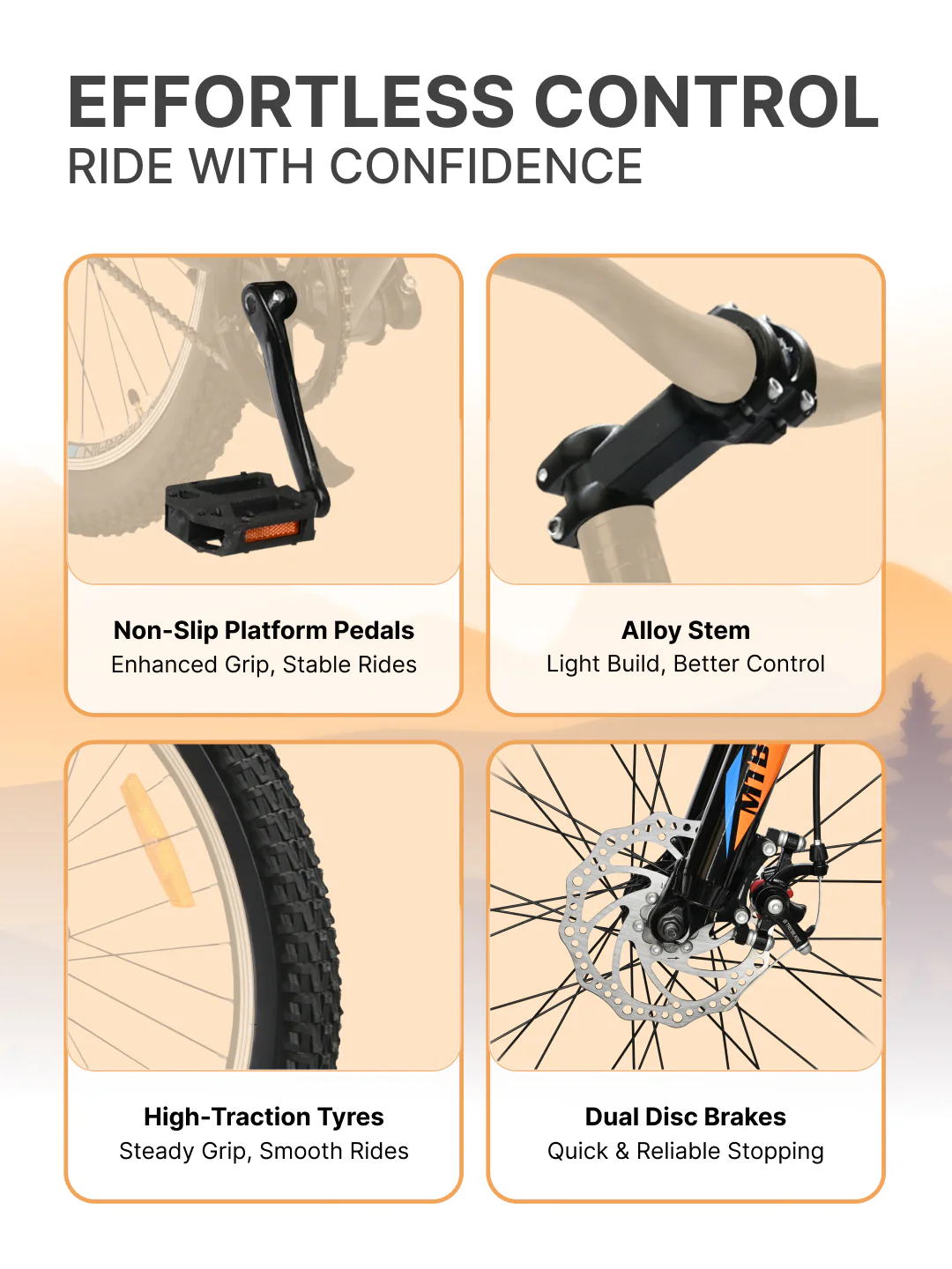 UT5001S26ACC Mountain Cycle Steel Single Speed 26 inch with Dual Disc Brakes, Front Suspension, Double Wall Alloy Rim, Bell & Lock, Black, Free Trainer Sessions, Cycling Event - Image 3