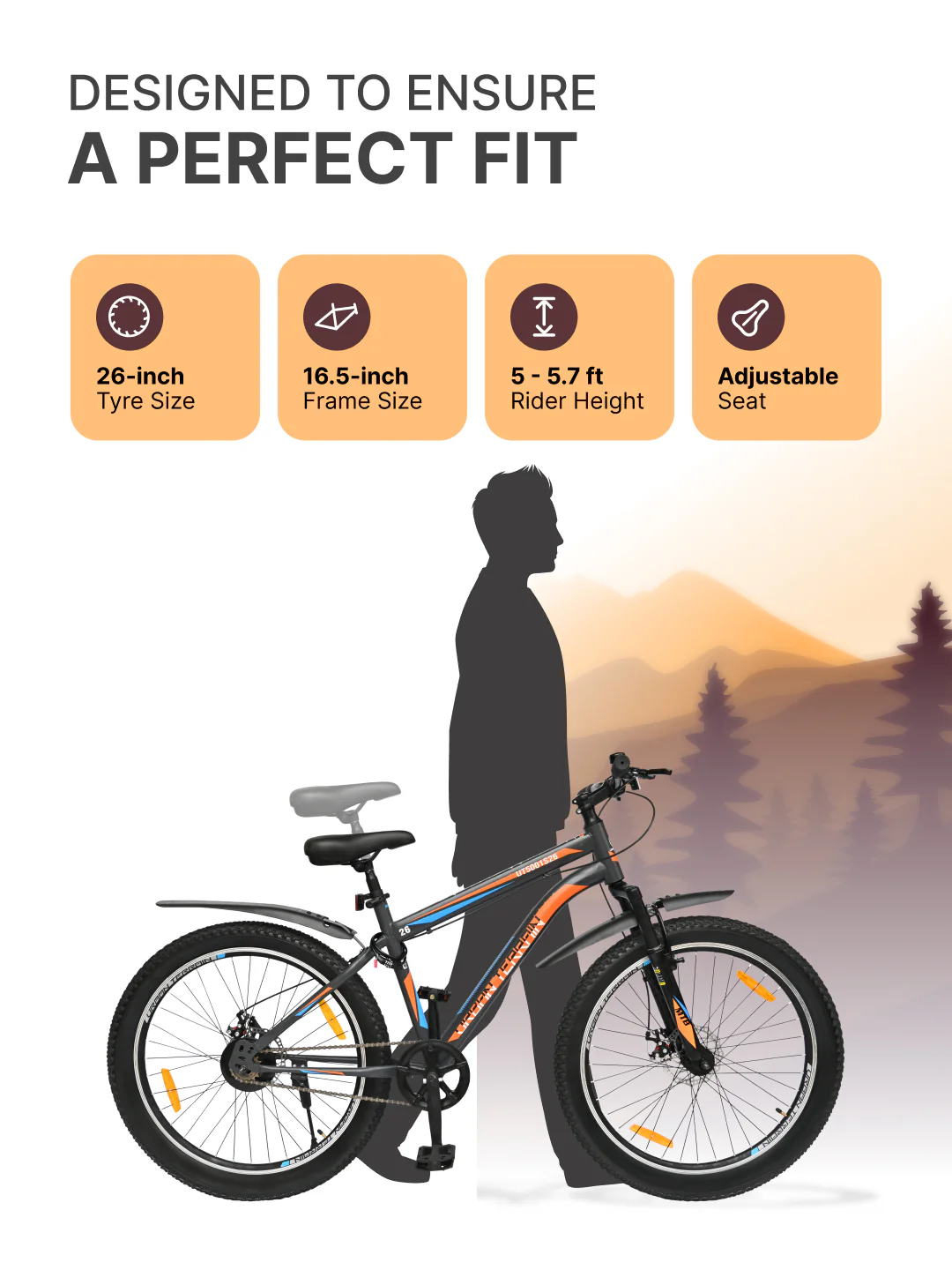 UT5001S26ACC Mountain Cycle Steel Single Speed 26 inch with Dual Disc Brakes, Front Suspension, Double Wall Alloy Rim, Bell & Lock, Black, Free Trainer Sessions, Cycling Event - Image 5