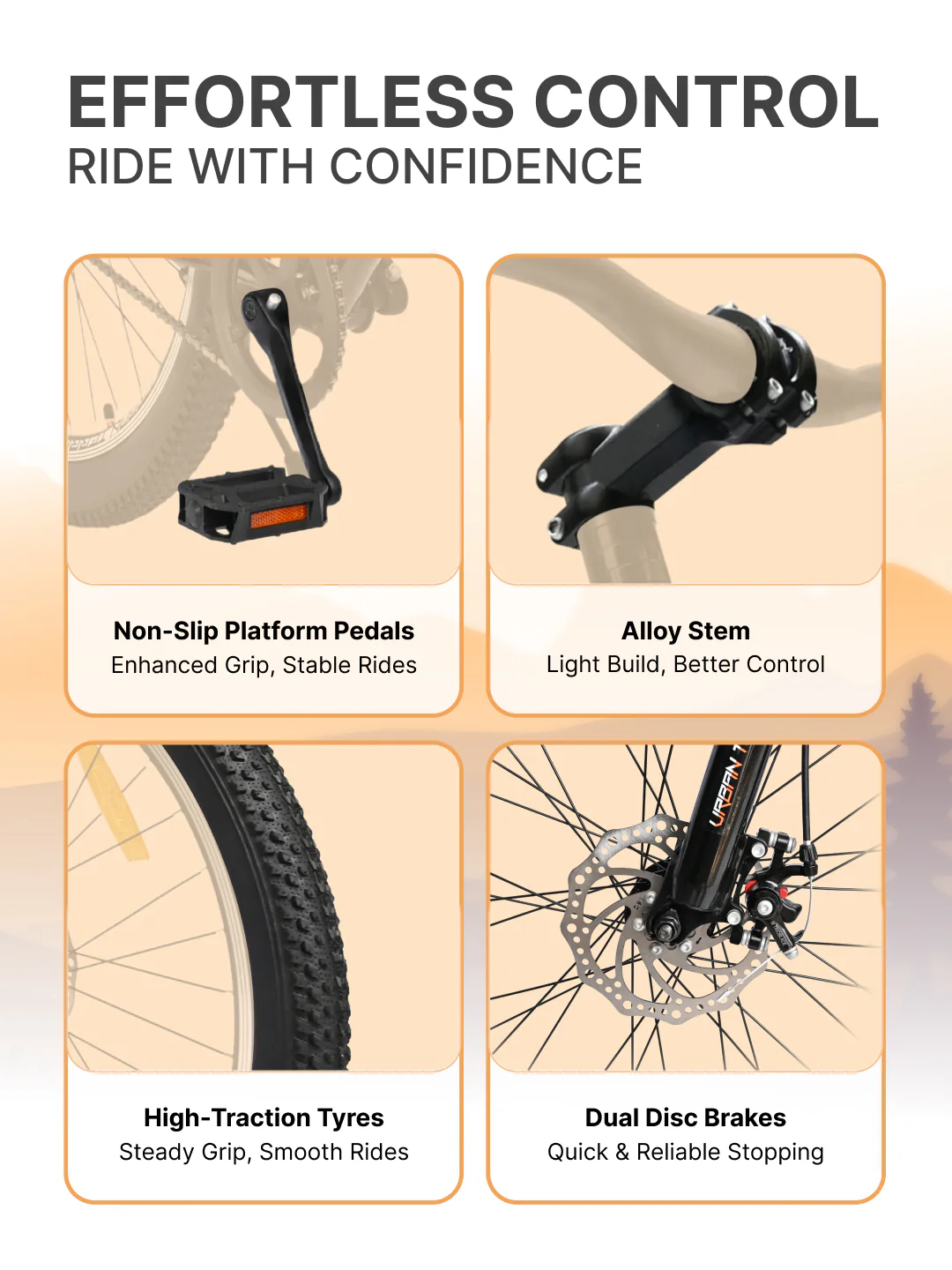 UT5001S27ACC Mountain Cycle Steel Single Speed 27.5 inch with Dual Disc Brakes, Front Suspension, Double Wall Alloy Rim, Bell & Lock, Black - Image 3