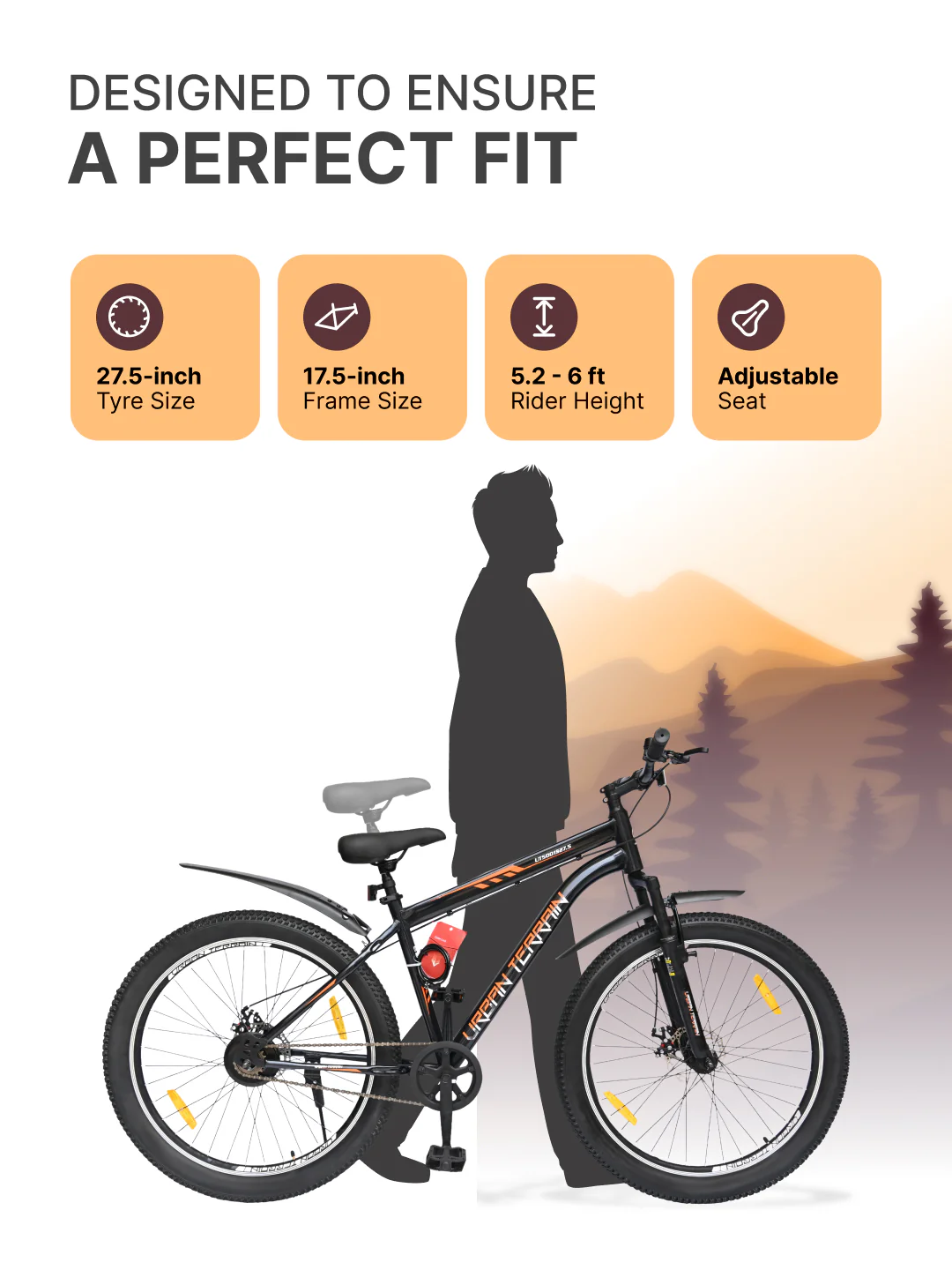 UT5001S27ACC Mountain Cycle Steel Single Speed 27.5 inch with Dual Disc Brakes, Front Suspension, Double Wall Alloy Rim, Bell & Lock, Black - Image 5