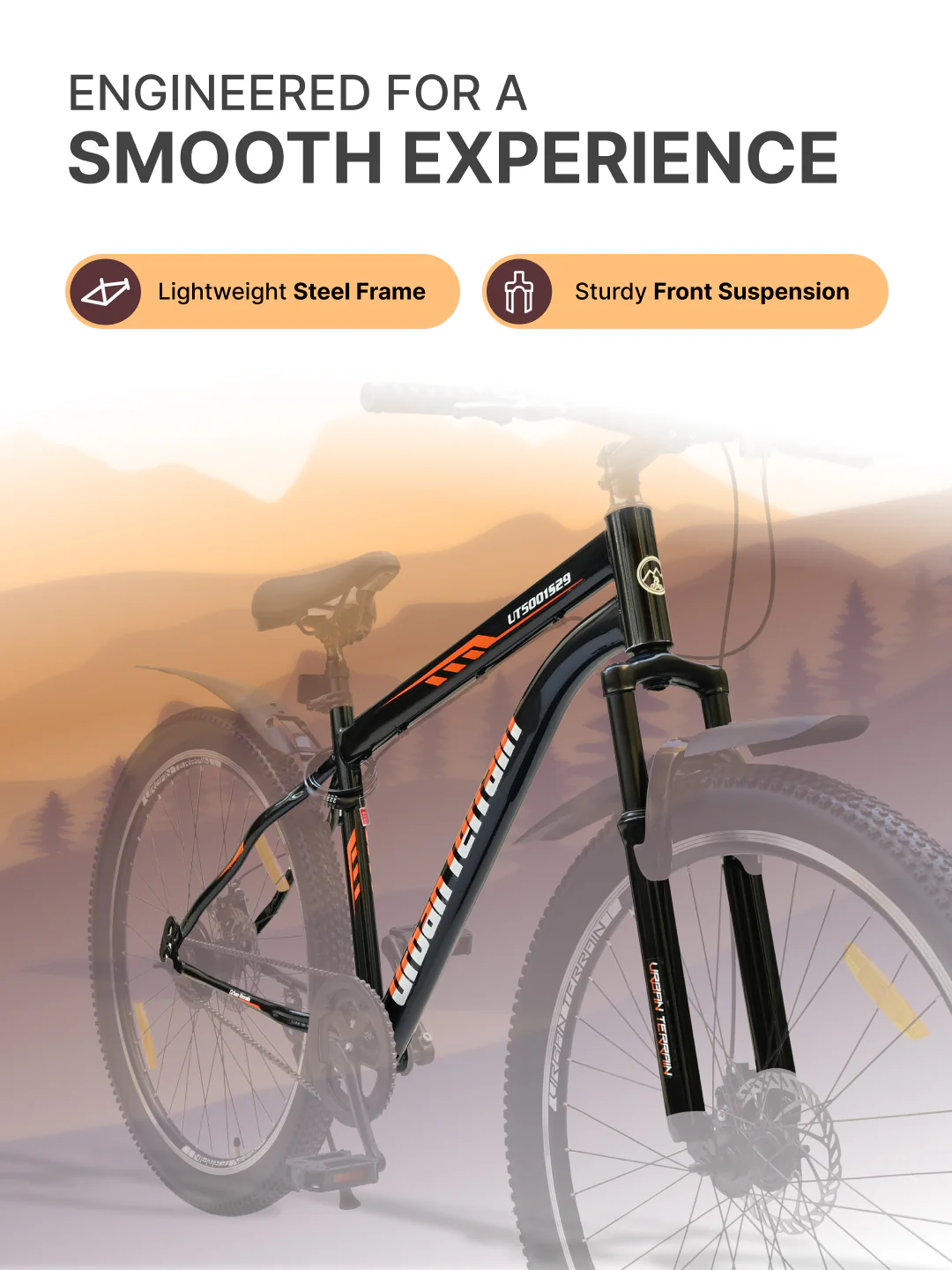 UT5001S29ACC Mountain Cycle Steel Single Speed 29 inch with Dual Disc Brakes, Front Suspension, Double Wall Alloy Rim, Bell & Lock, Black - Image 4