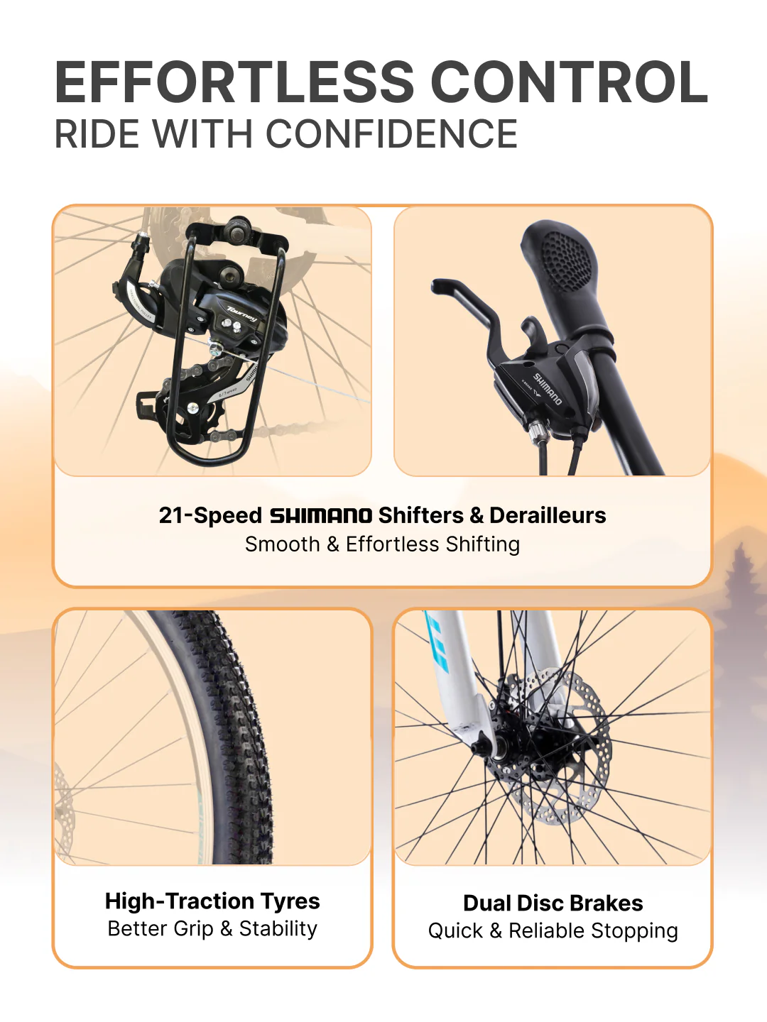 UT6000A29 Mountain Bike Alloy 21 Speed Cycle Shimano Gear 29 inch Tyre, White With Front Suspension, Double Wall Rim And Dual Disc Brake, Ideal For 5.6 ft & above - Image 3