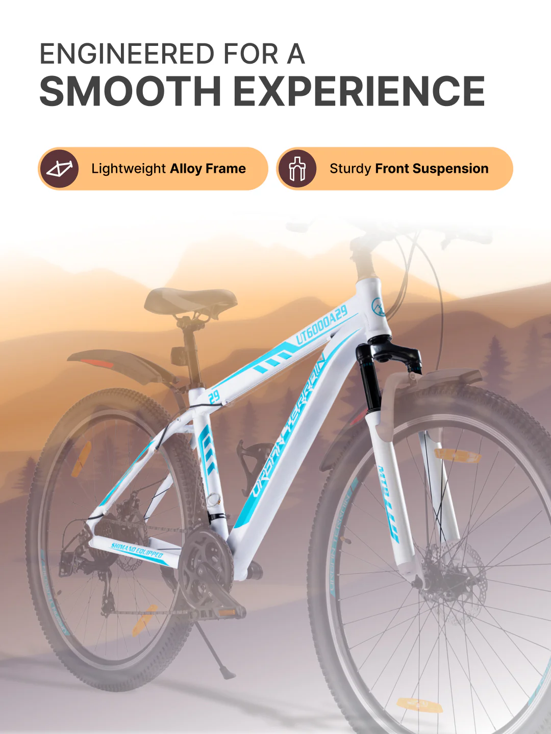 UT6000A29 Mountain Bike Alloy 21 Speed Cycle Shimano Gear 29 inch Tyre, White With Front Suspension, Double Wall Rim And Dual Disc Brake, Ideal For 5.6 ft & above - Image 4