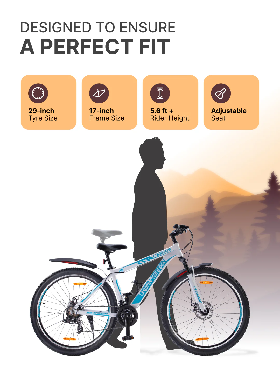 UT6000A29 Mountain Bike Alloy 21 Speed Cycle Shimano Gear 29 inch Tyre, White With Front Suspension, Double Wall Rim And Dual Disc Brake, Ideal For 5.6 ft & above - Image 6