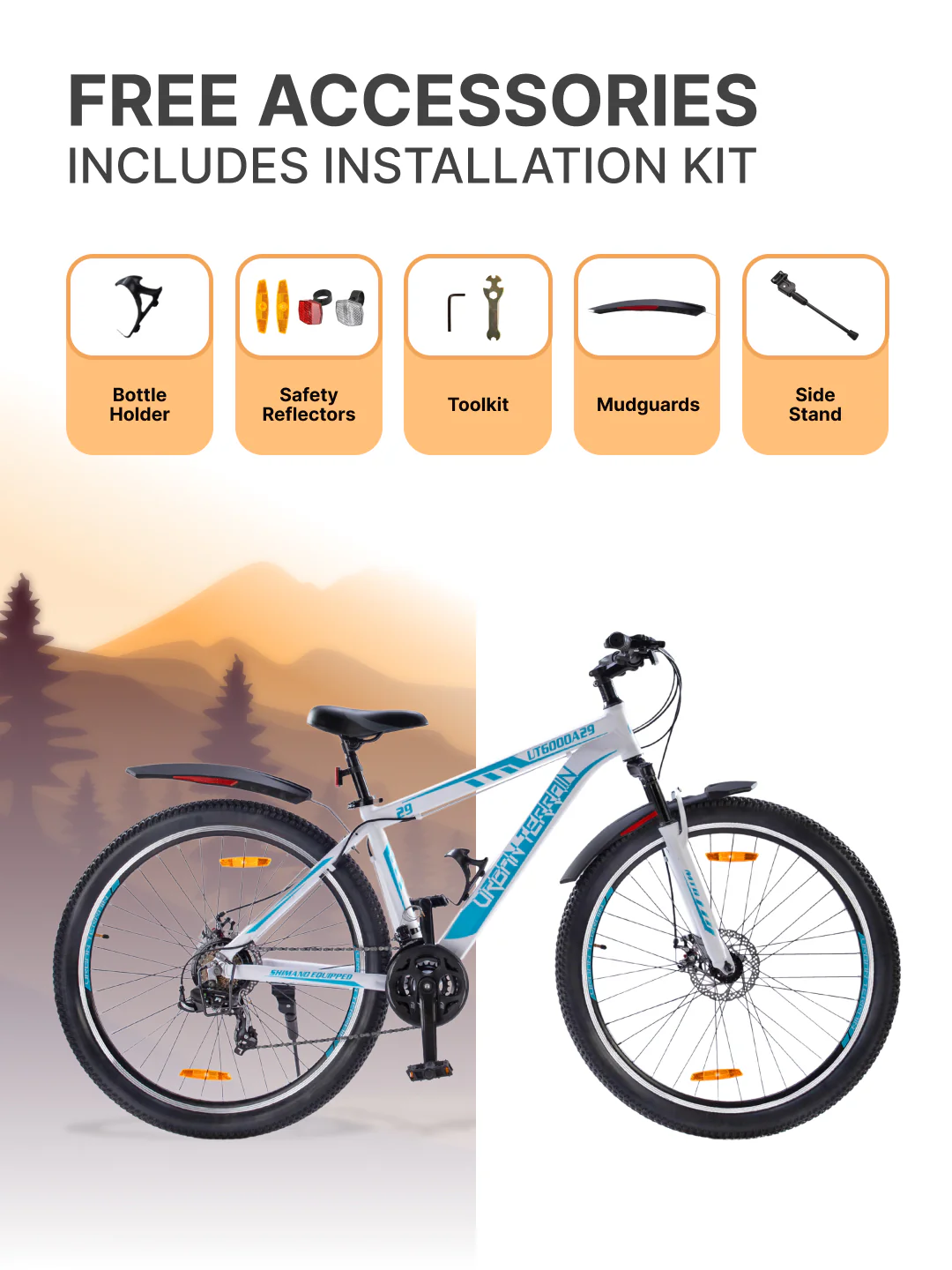 UT6000A29 Mountain Bike Alloy 21 Speed Cycle Shimano Gear 29 inch Tyre, White With Front Suspension, Double Wall Rim And Dual Disc Brake, Ideal For 5.6 ft & above - Image 7