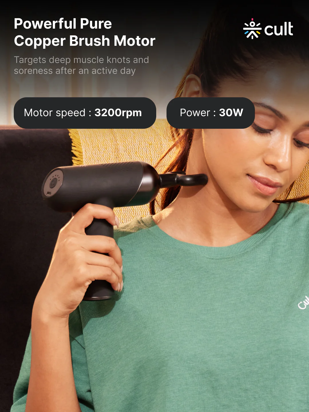Cult Volt Plus, Full Body Professional Gun Massager, QuietMotion Tech, Deep Tissue Percussions, 3000mAh battery, 6 Speed levels, Silicone head, Carry Pouch. - Image 4