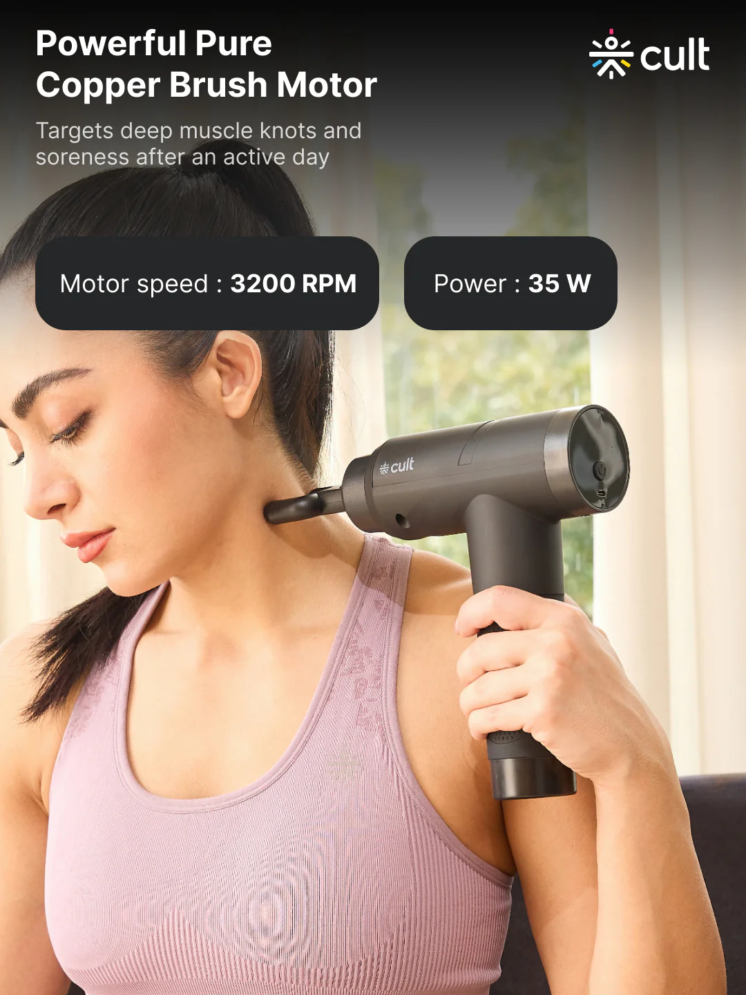 Cult Volt Pro, Full Body Professional Gun Massager, 4500 mAh battery, QuietMotion Tech, Deep Tissue Percussions, 4 Interchangeable heads, 6 Speed levels, Silicone head, Carry Pouch. - Image 4