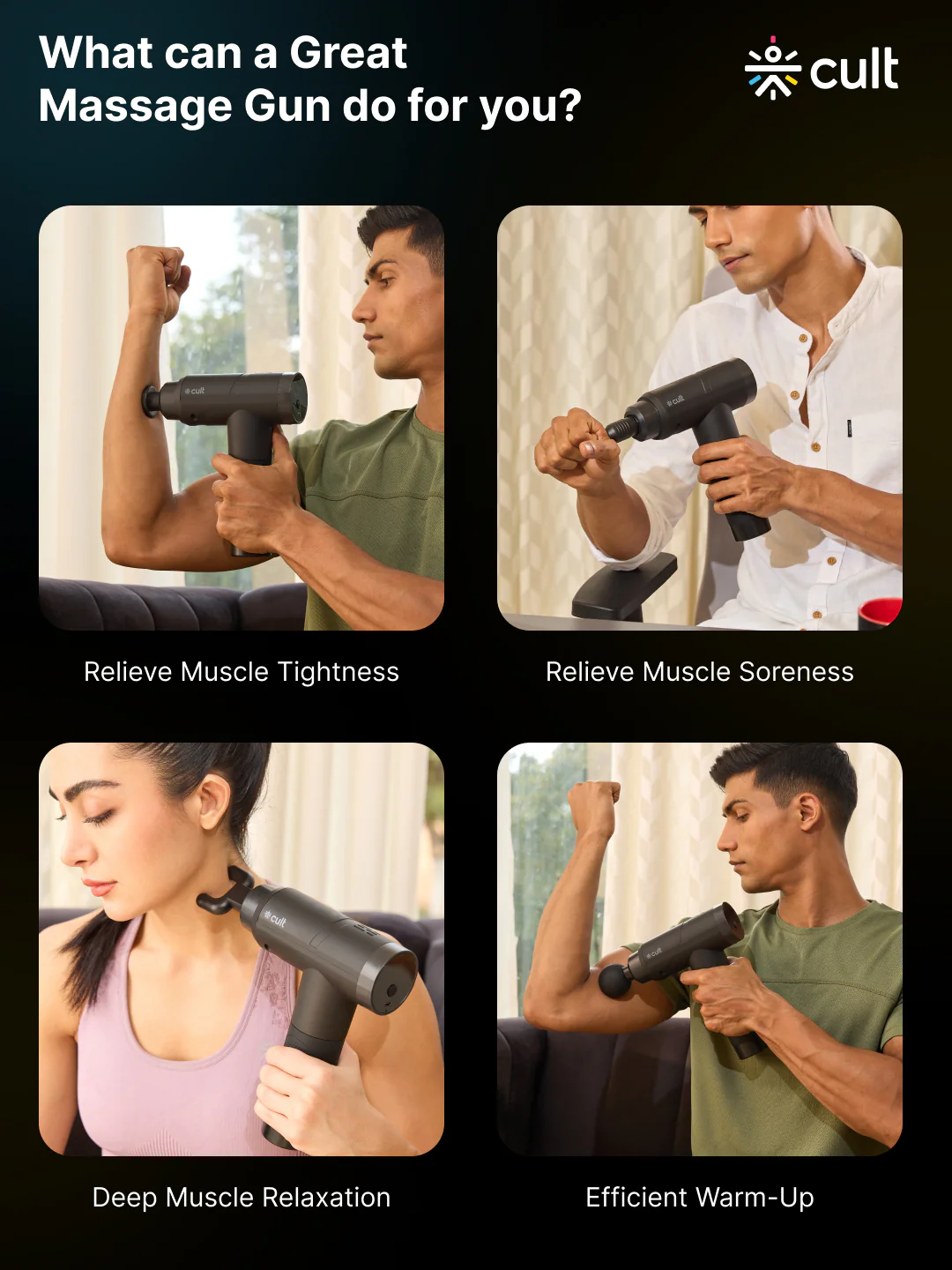Cult Volt Pro, Full Body Professional Gun Massager, 4500 mAh battery, QuietMotion Tech, Deep Tissue Percussions, 4 Interchangeable heads, 6 Speed levels, Silicone head, Carry Pouch. - Image 9