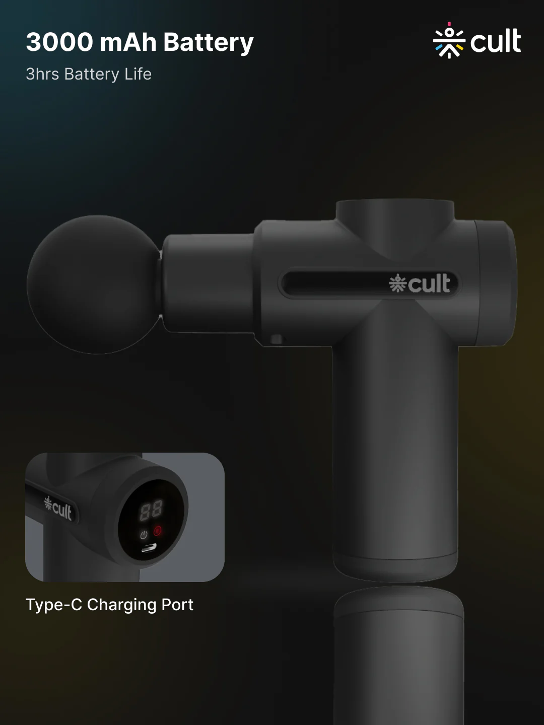 Cult Volt X, Full Body Professional Gun Massager with Hot and Cold Therapy, 3000mAh battery, QuietMotion Tech, 6 Interchangeable heads, 6 Speed levels, Silicone head, Carry Pouch. - Image 8