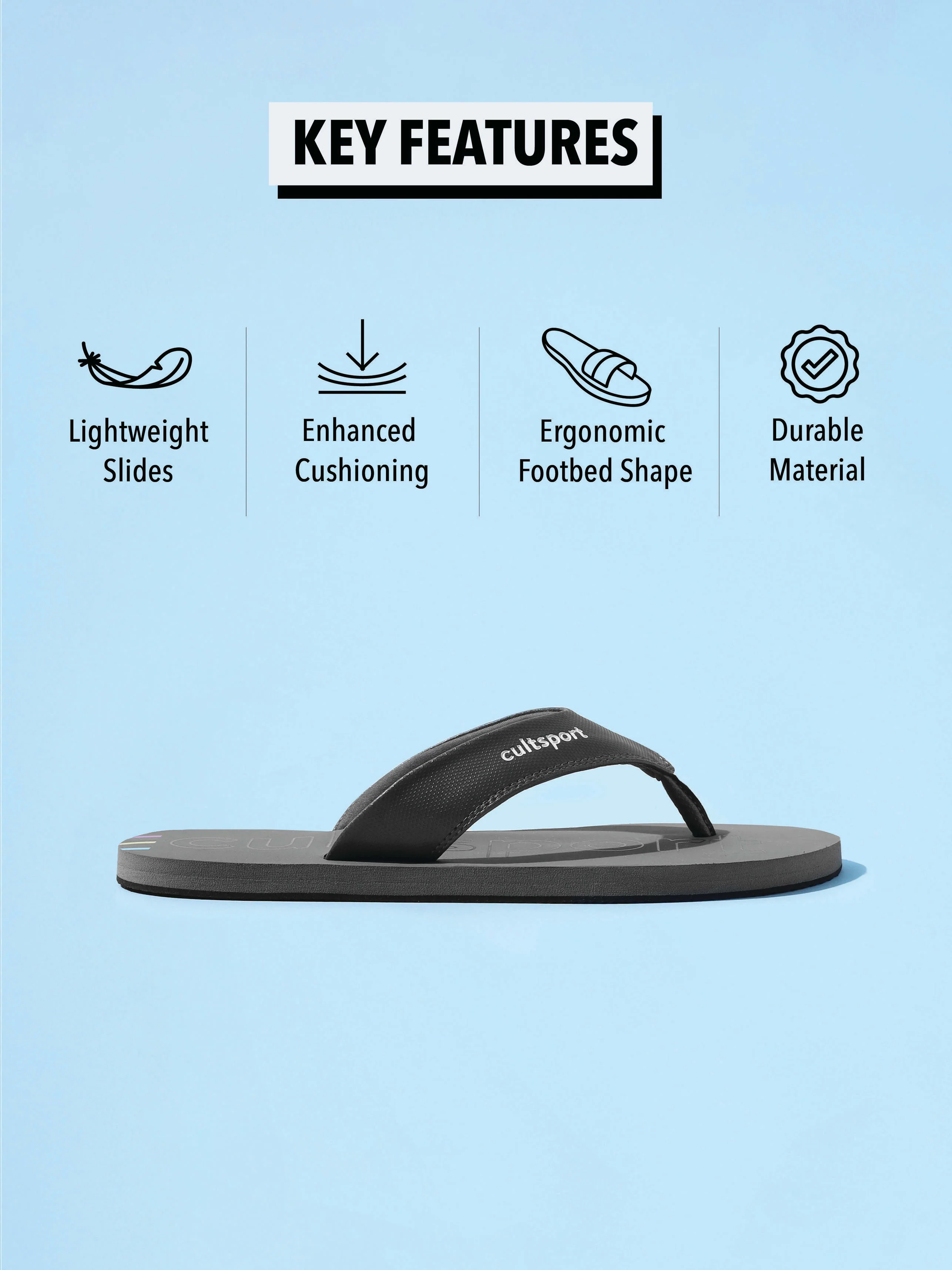 cult Glide Sweat Absorbing EVA Flip Flops - Dark Grey - Image 3