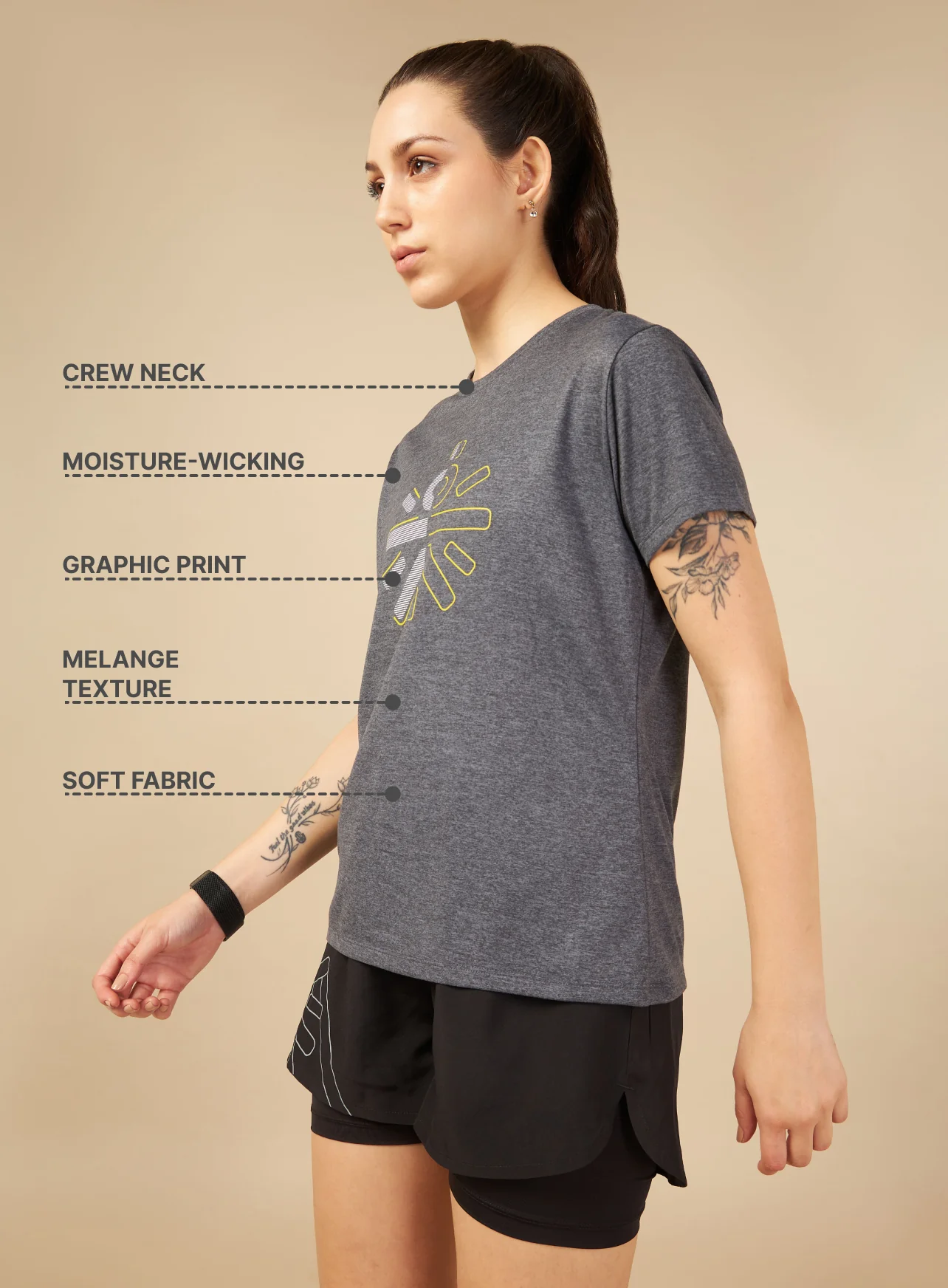 Women Grey Training T-shirt - Image 2