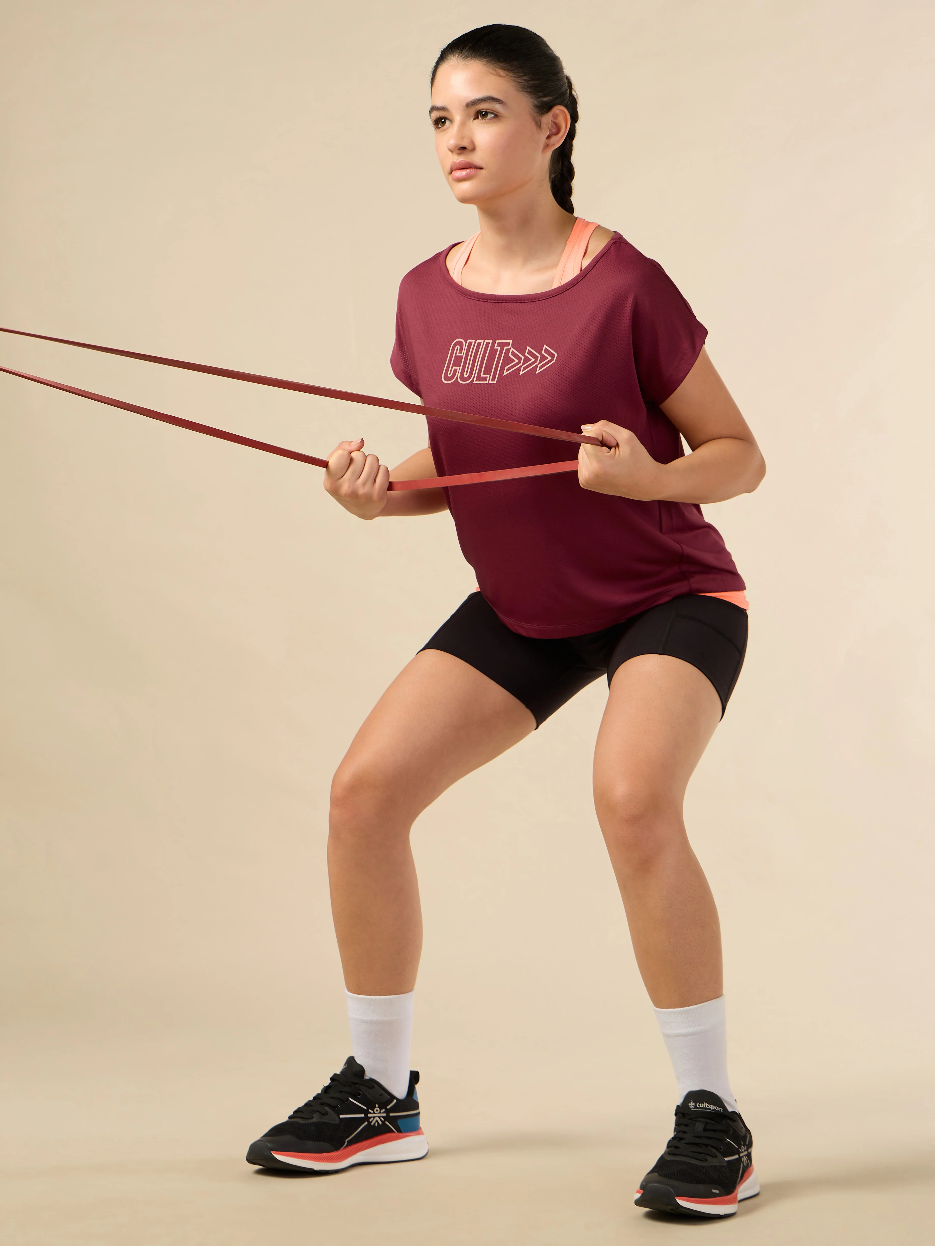 Women's 2in1 Layered Performance Maroon T-shirt - Image 3