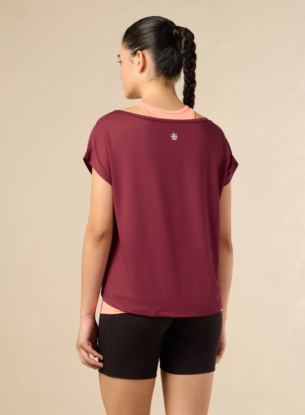 Women's 2in1 Layered Performance Maroon T-shirt - Image 6