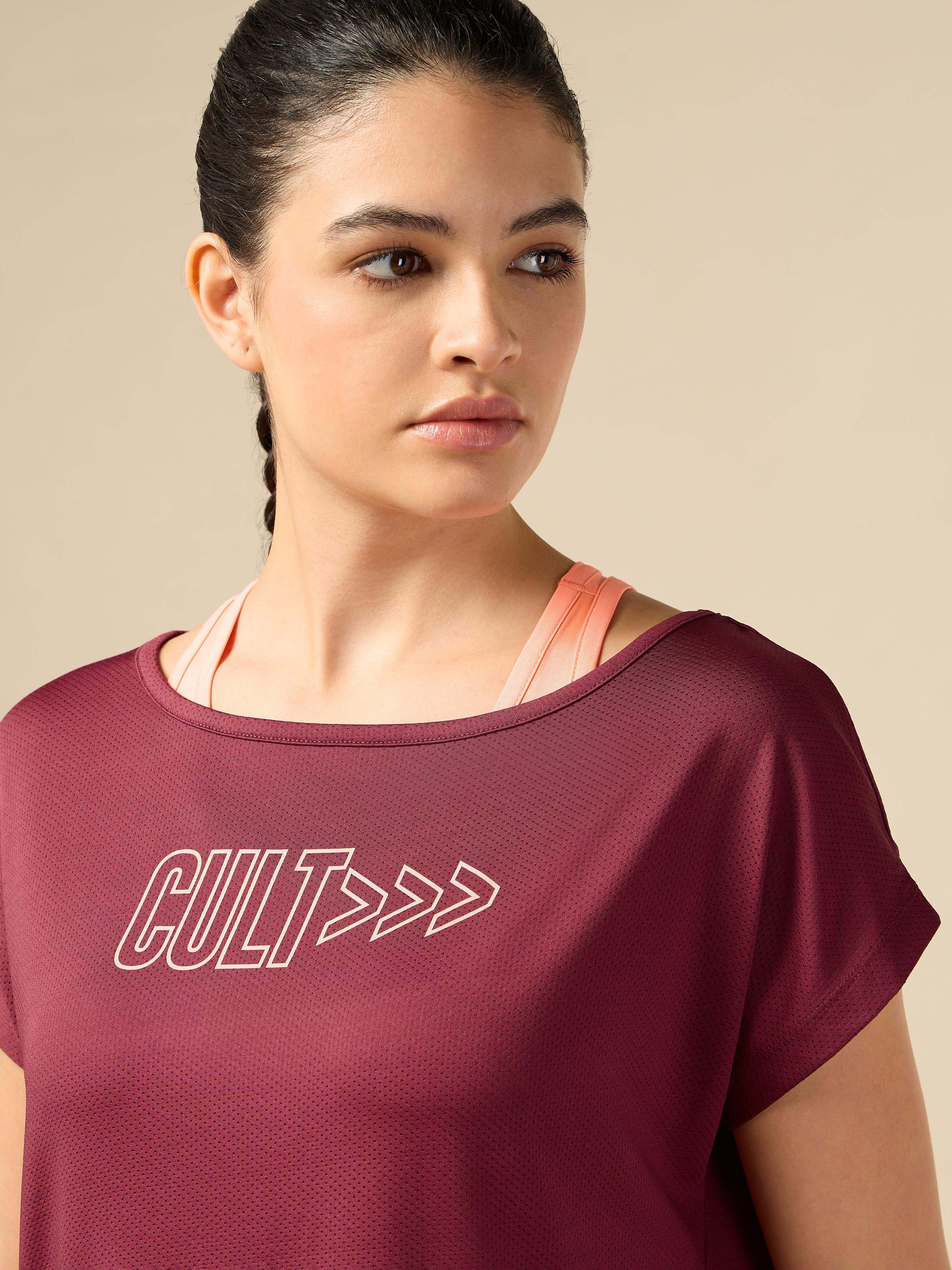 Women's 2in1 Layered Performance Maroon T-shirt - Image 7