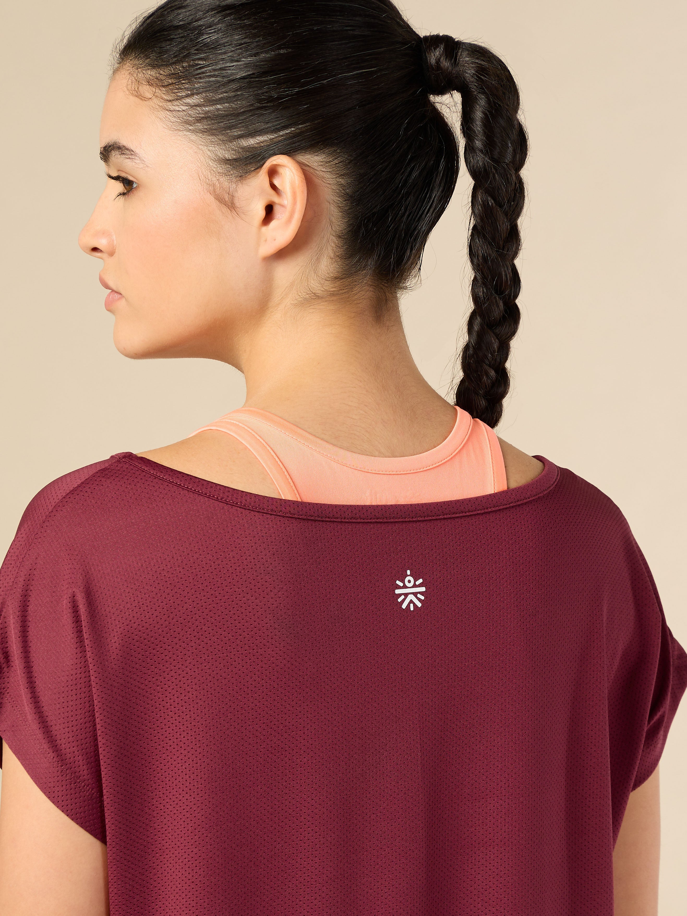 Women's 2in1 Layered Performance Maroon T-shirt - Image 8