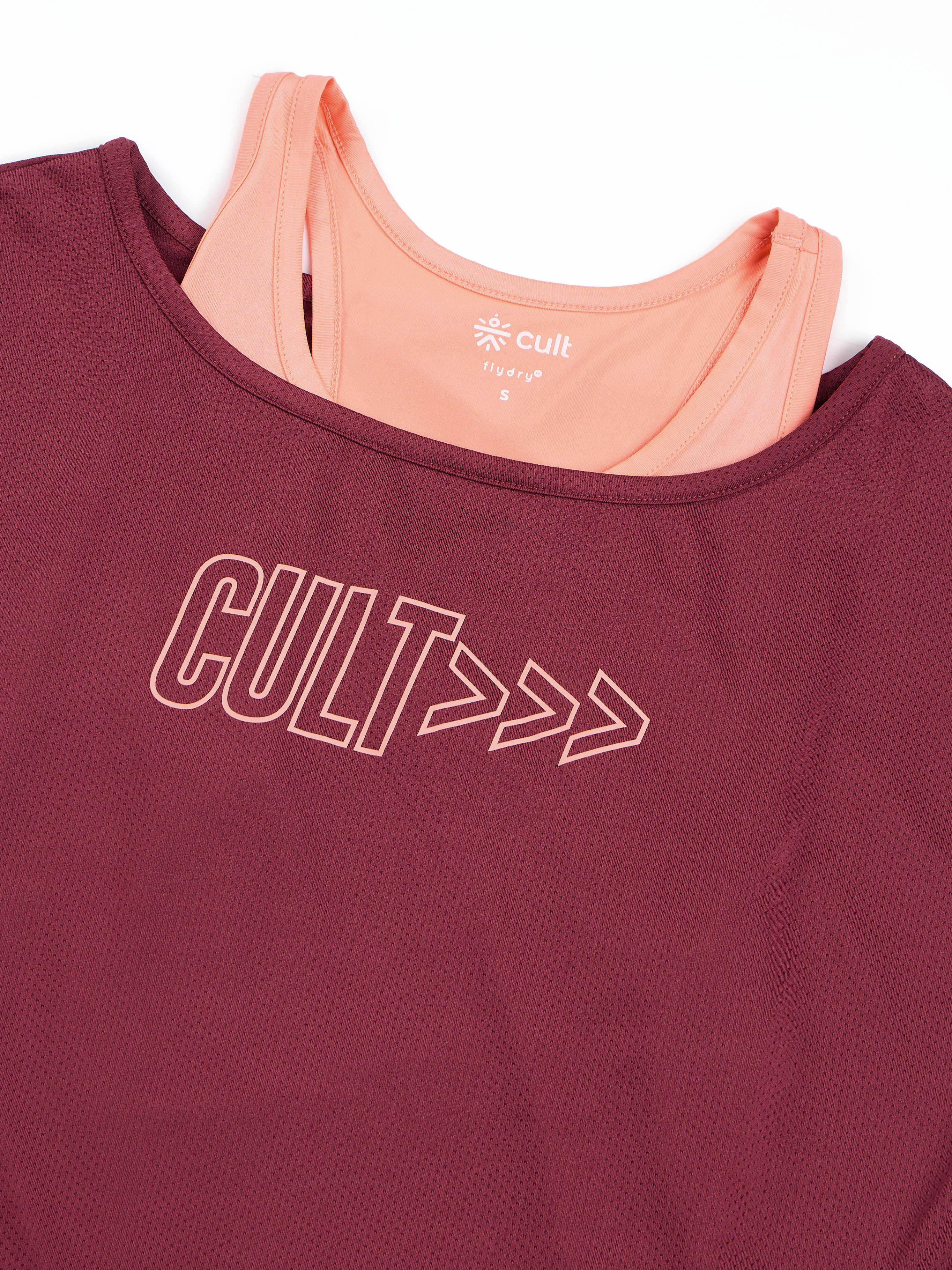Women's 2in1 Layered Performance Maroon T-shirt - Image 9