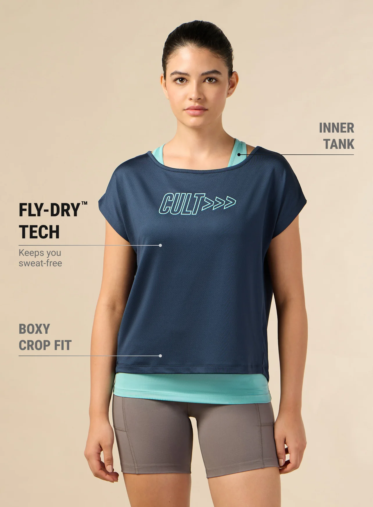 Women's 2in1 Layered Performance Navy T-shirt - Image 4