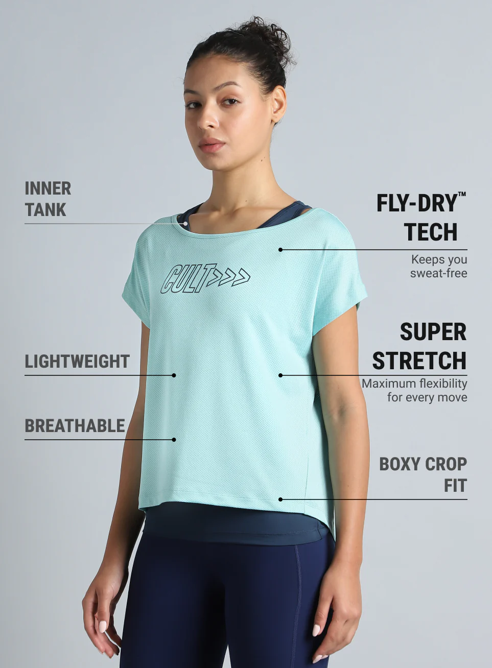 Women's 2in1 Layered Performance Turquoise T-shirt - Image 5