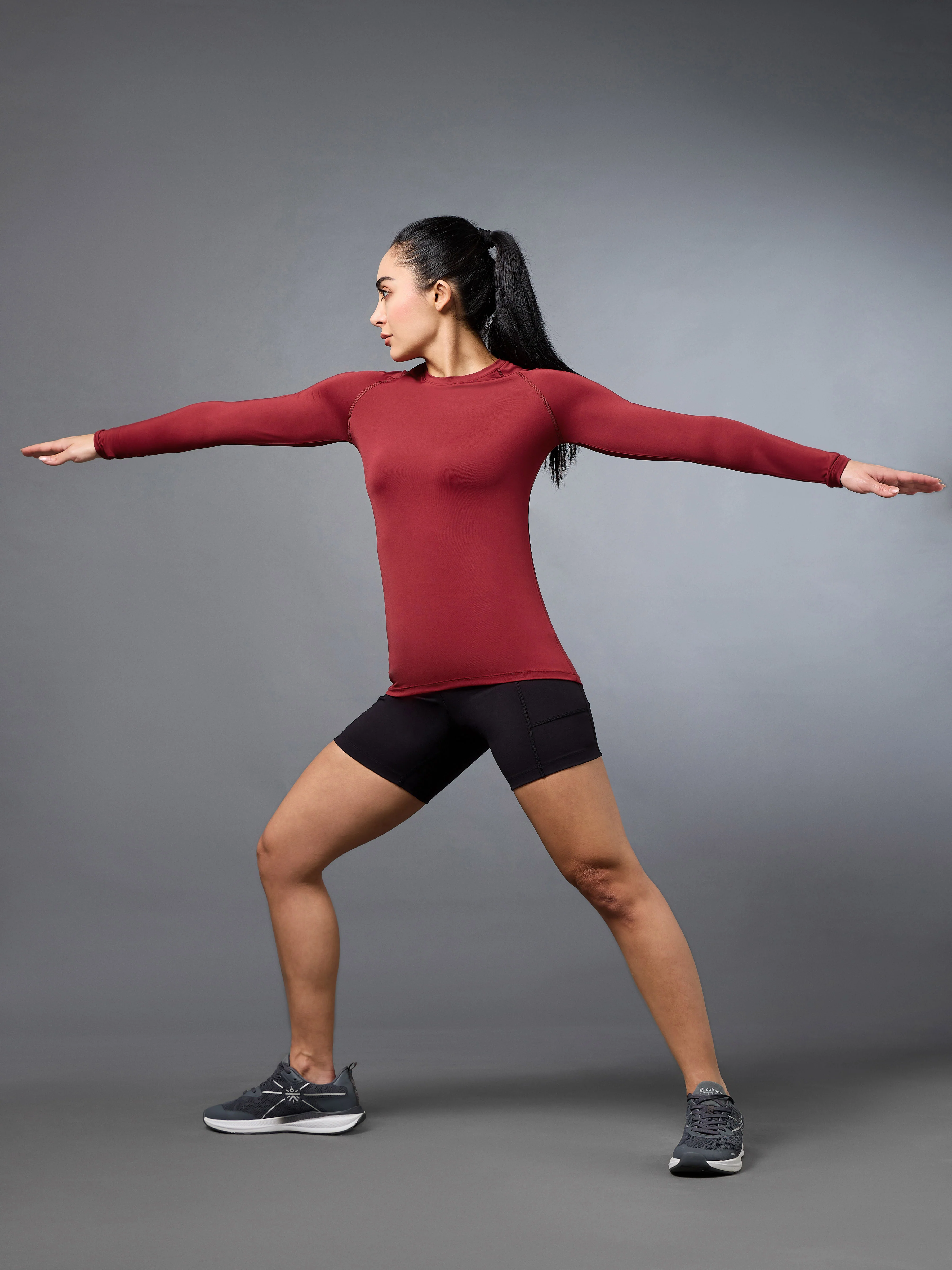Women's Base Layer Maroon Compression Running Top - Image 2