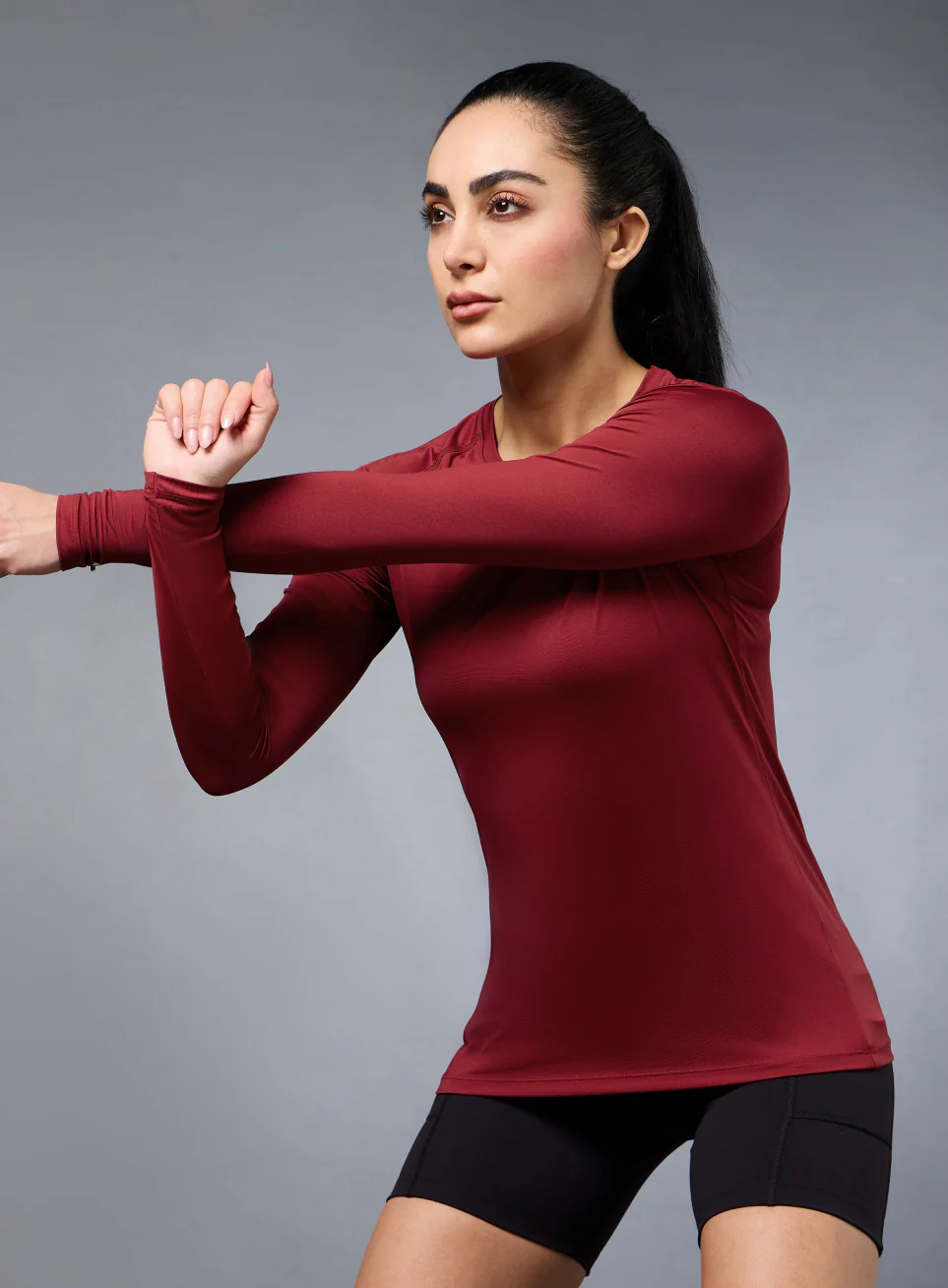 Women's Base Layer Maroon Compression Running Top - Image 4