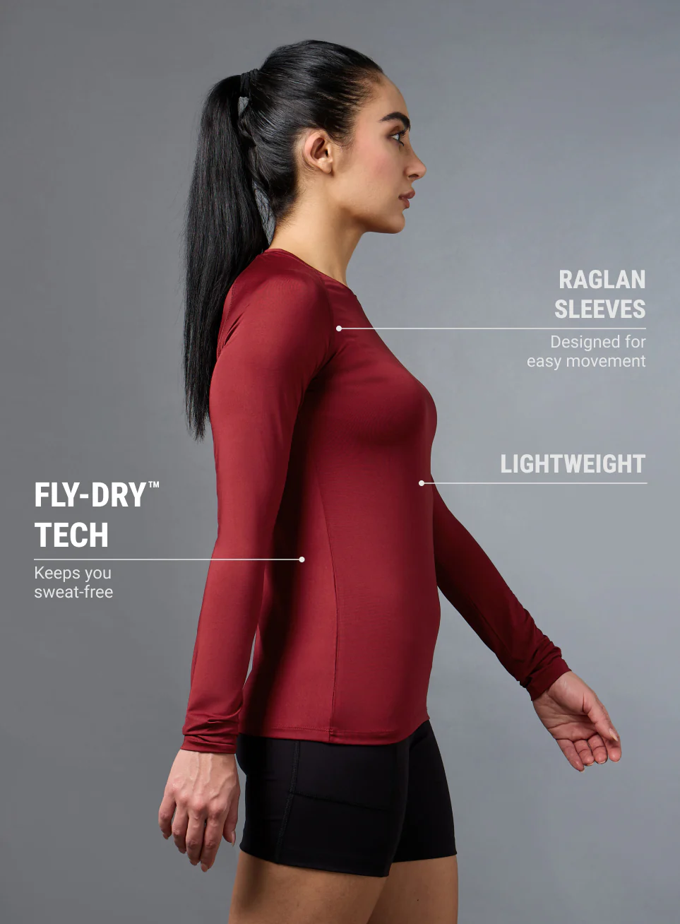 Women's Base Layer Maroon Compression Running Top - Image 5