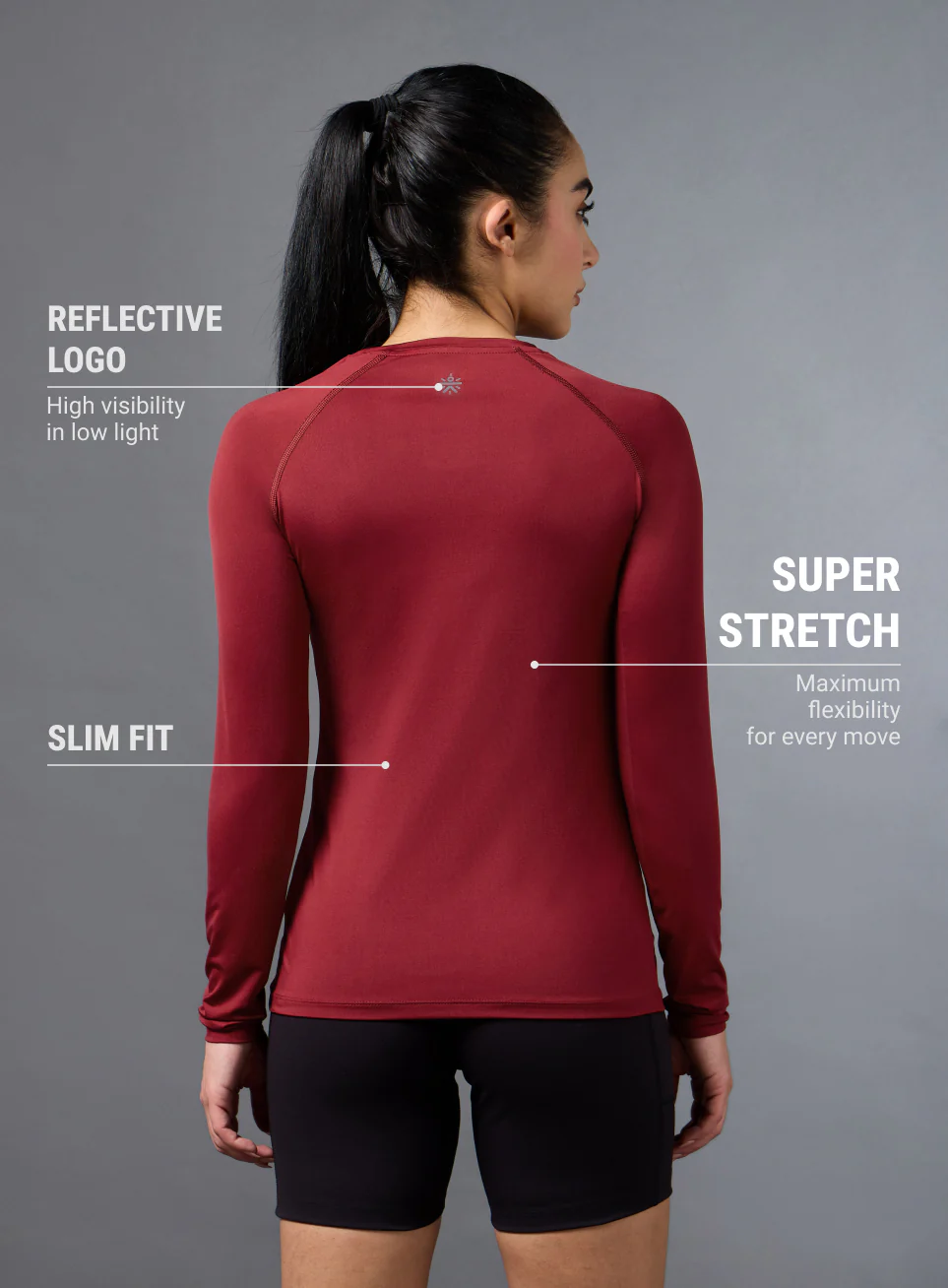 Women's Base Layer Maroon Compression Running Top - Image 6
