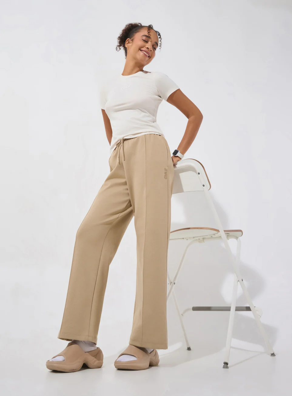 Women's Beige Ultra Luxe Tailored Trackpants - Image 3