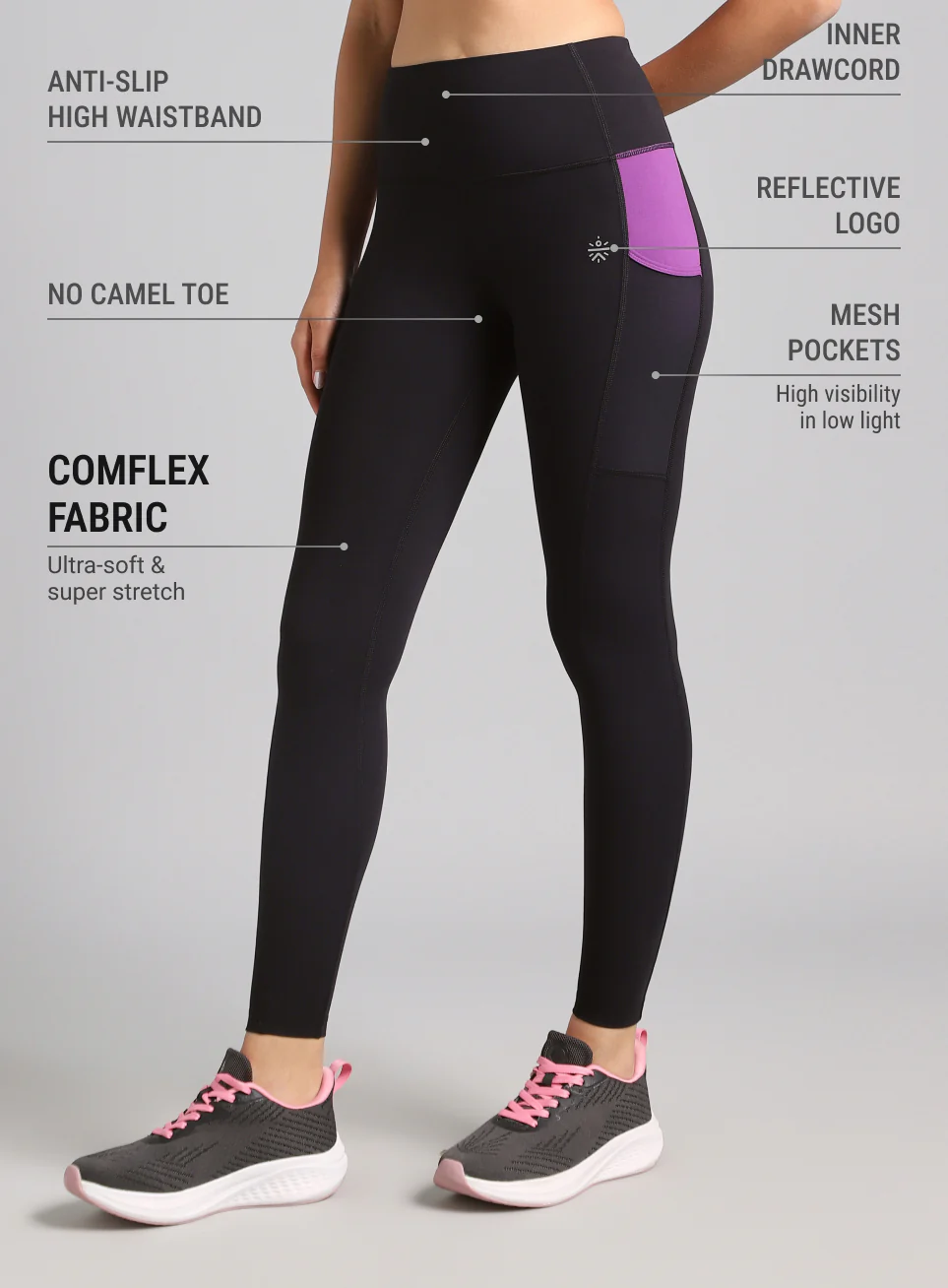 Women's Black AbsoluteFit Neon Pop Leggings with Side Pockets - Image 5