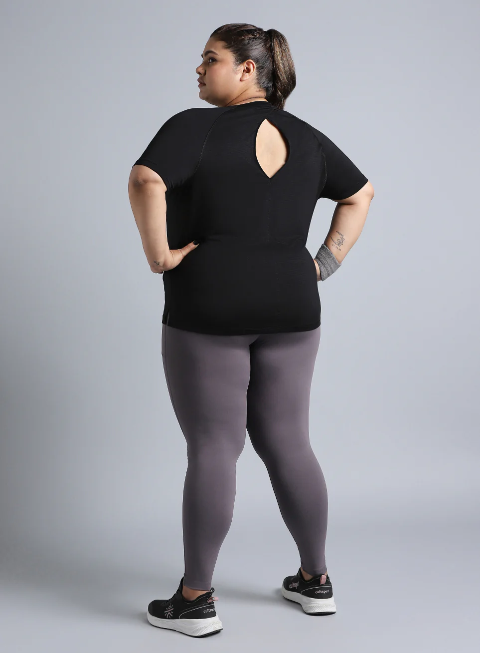 Women's Black Back Cut Out Plus Size T-shirt - Image 3