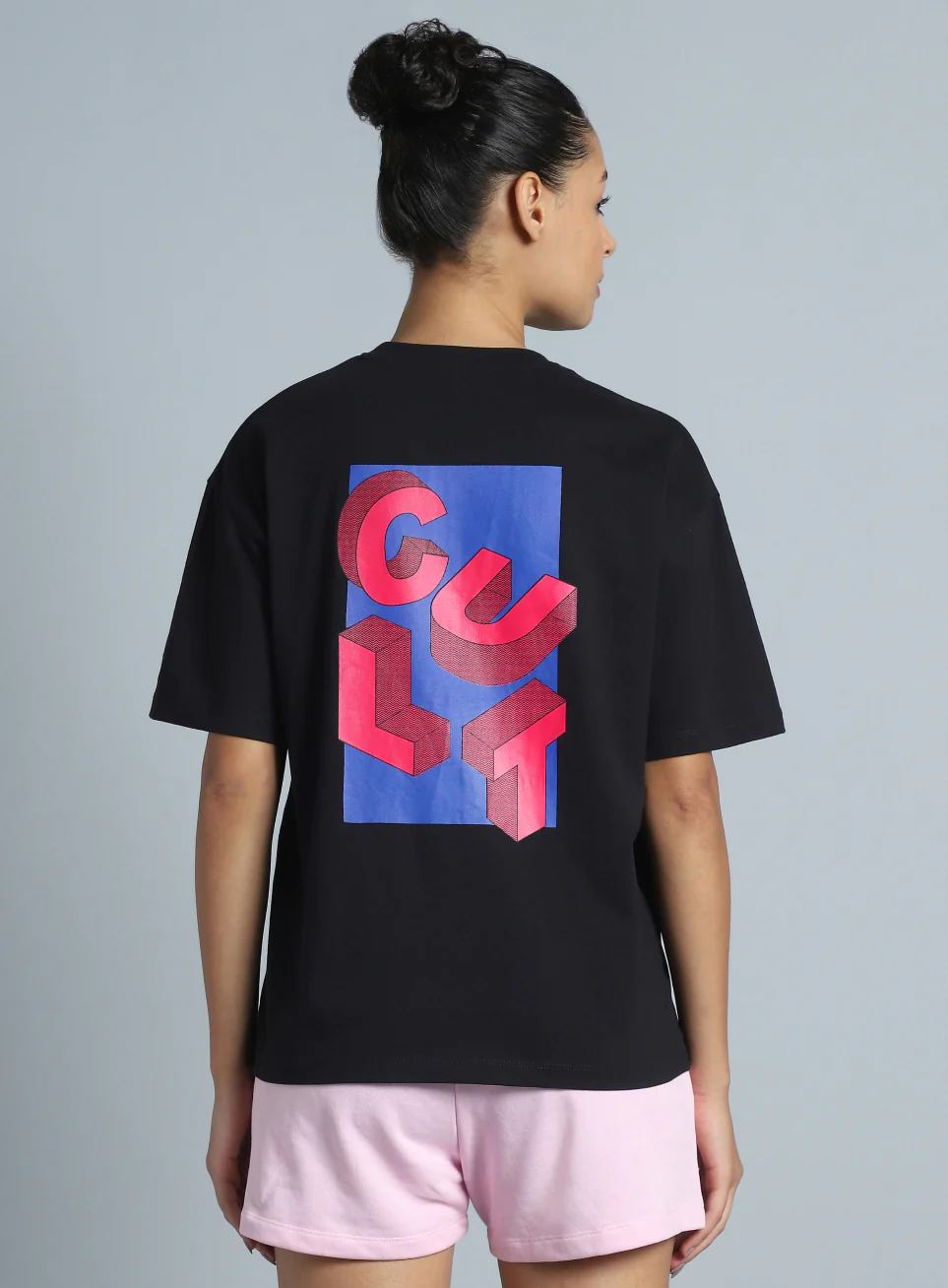 Women's Black Back Print Relaxed Fit T-shirt - Image 6