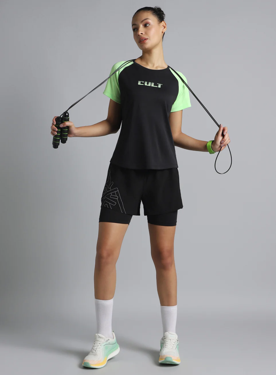Women's Black Colourblock Training Recycled Poly T-shirt - Image 3