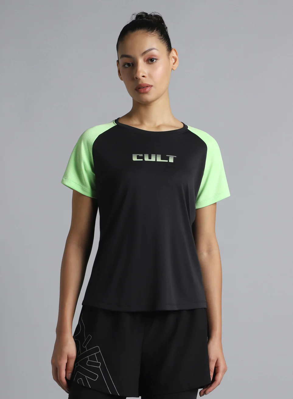 Women's Black Colourblock Training Recycled Poly T-shirt - Image 4