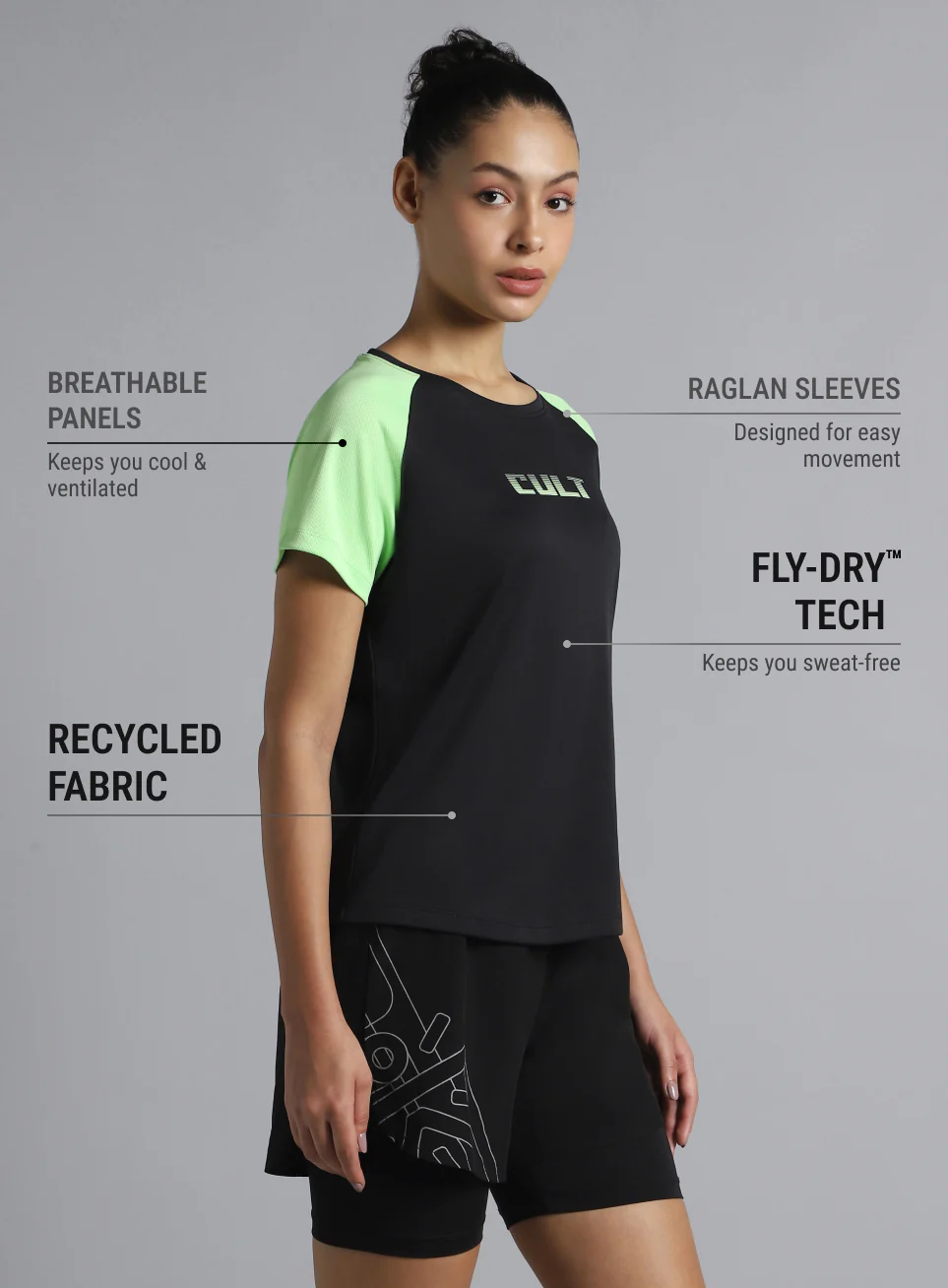Women's Black Colourblock Training Recycled Poly T-shirt - Image 5