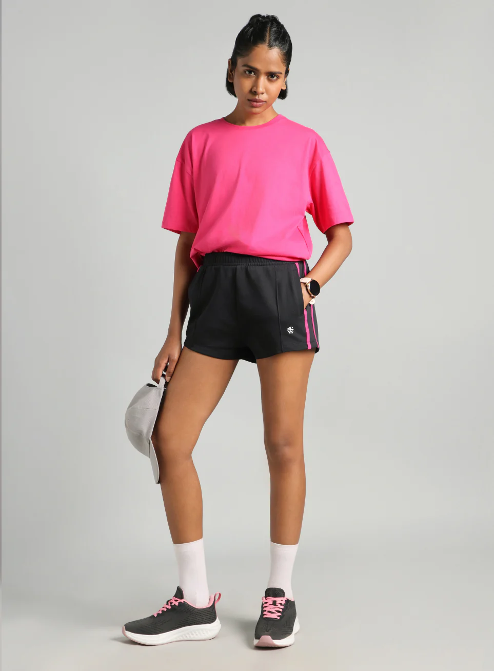 Women's Black Contrast Power Tape Shorts - Image 2