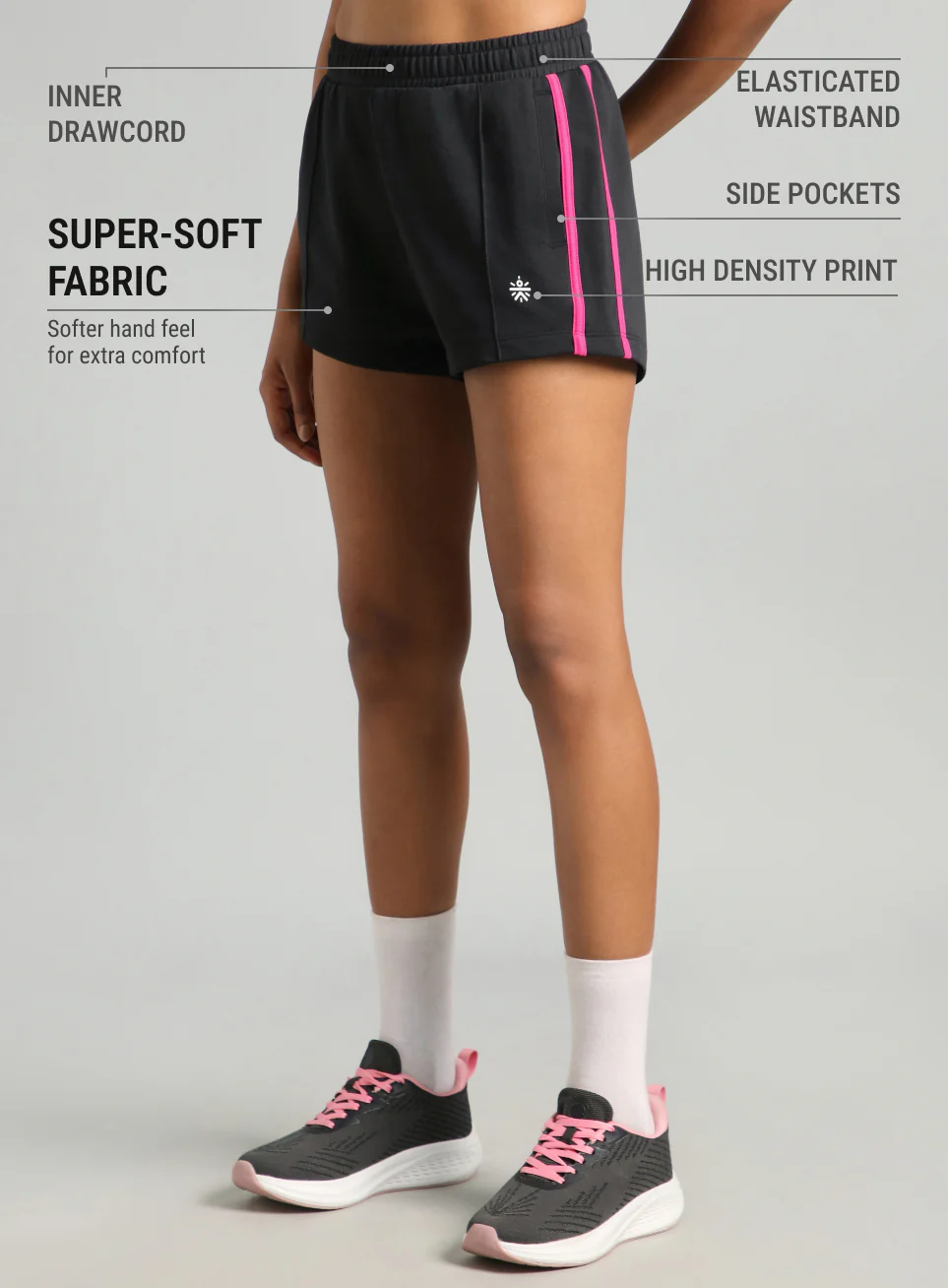 Women's Black Contrast Power Tape Shorts - Image 5